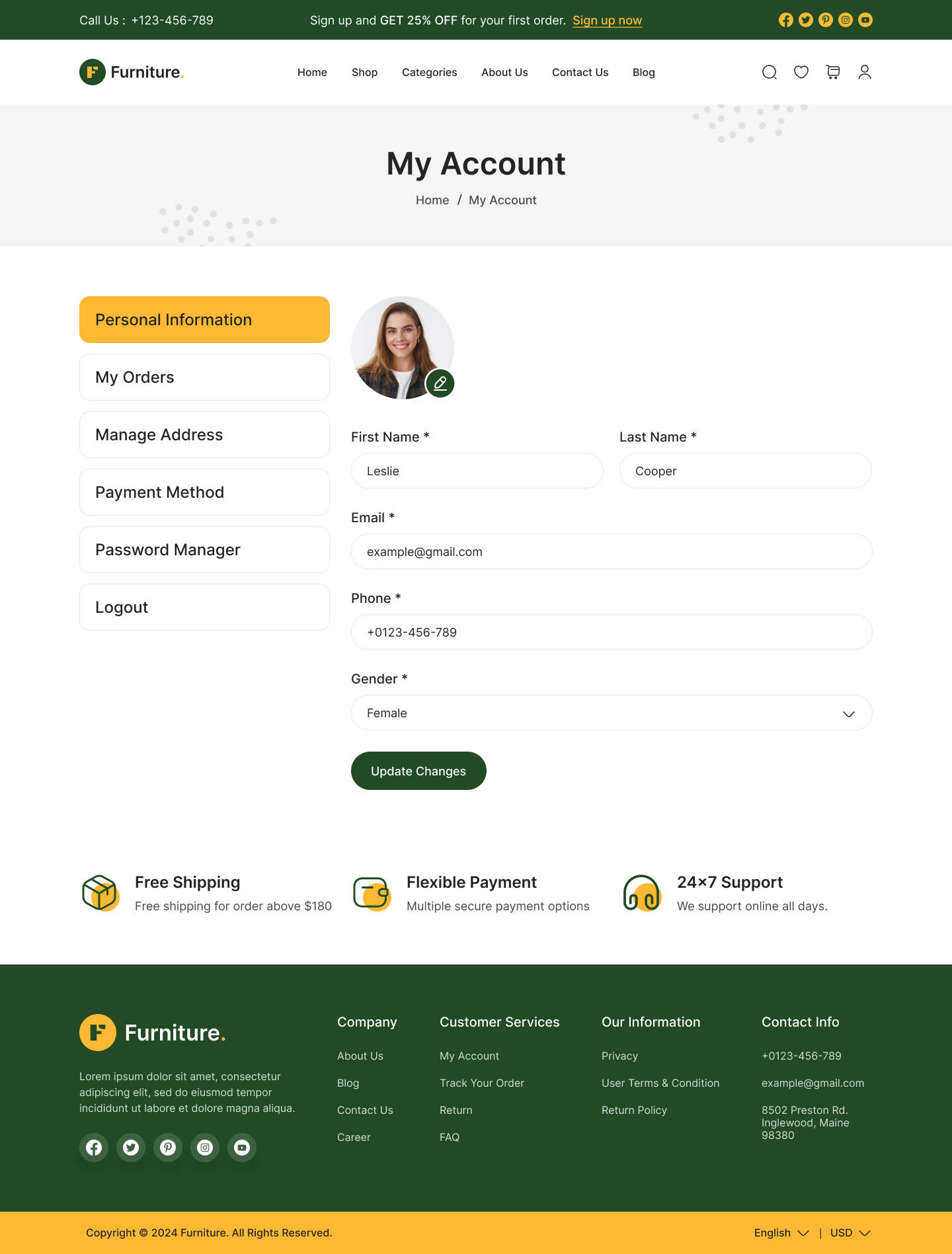 furniture ecommerce website ui ux My Account Personal Information page design