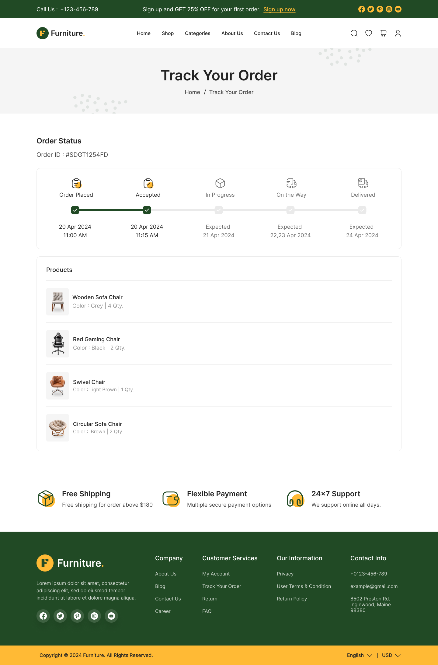 furniture ecommerce website ui ux Order Status page design