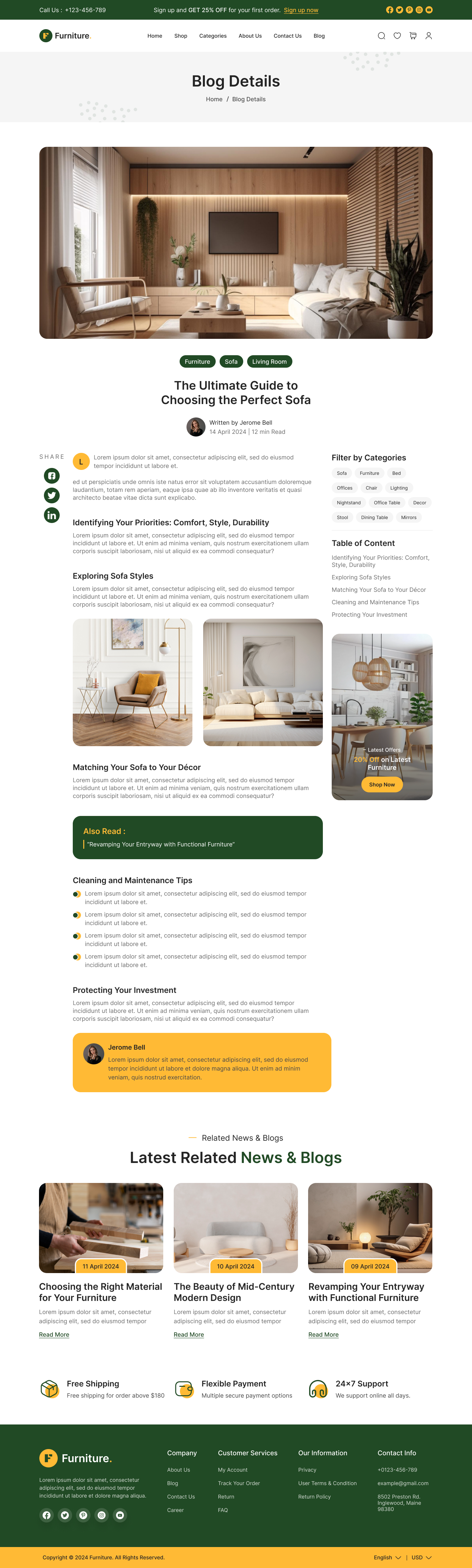 furniture ecommerce website ui ux blog details page design