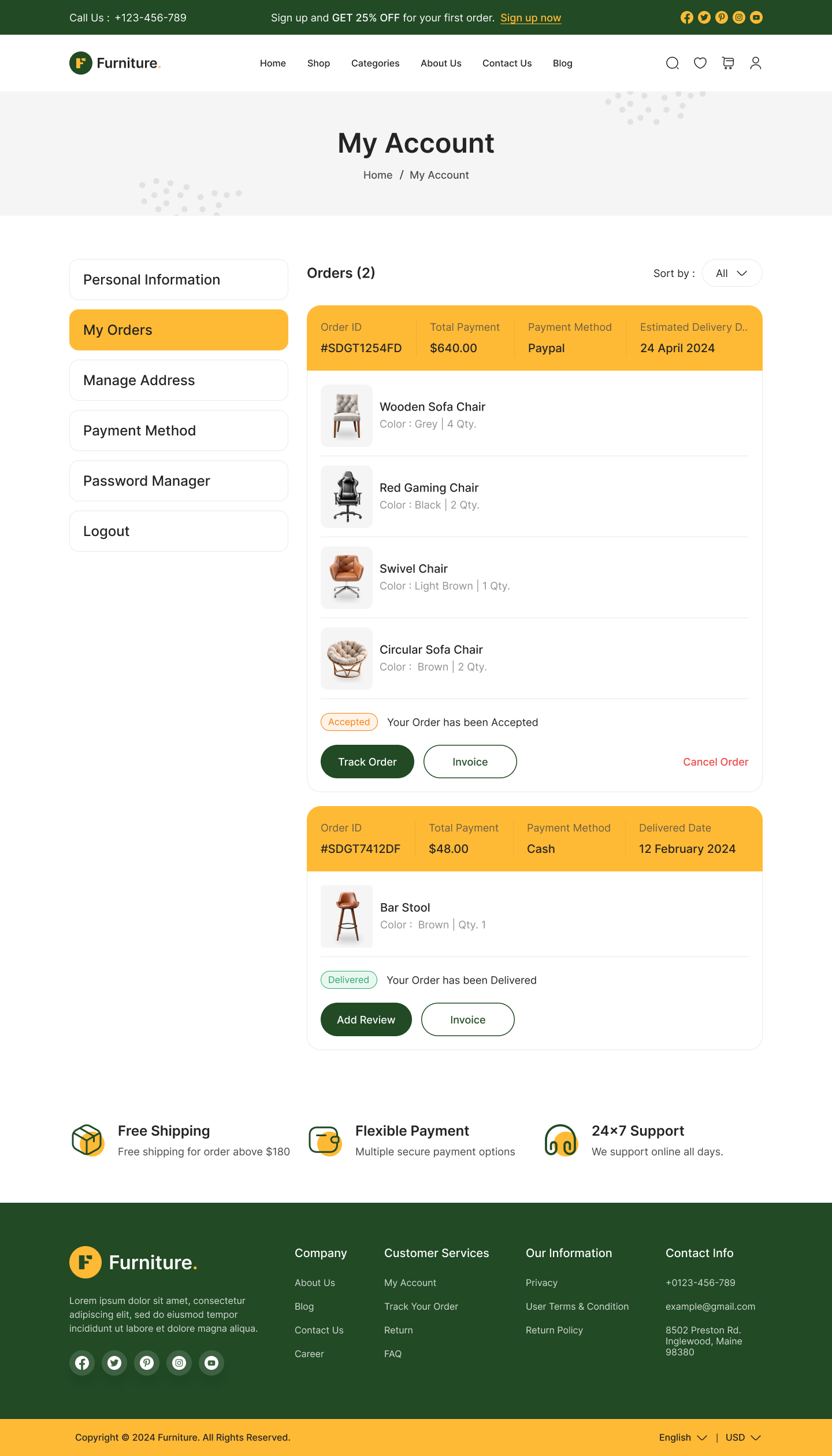 furniture ecommerce website ui ux my account page design