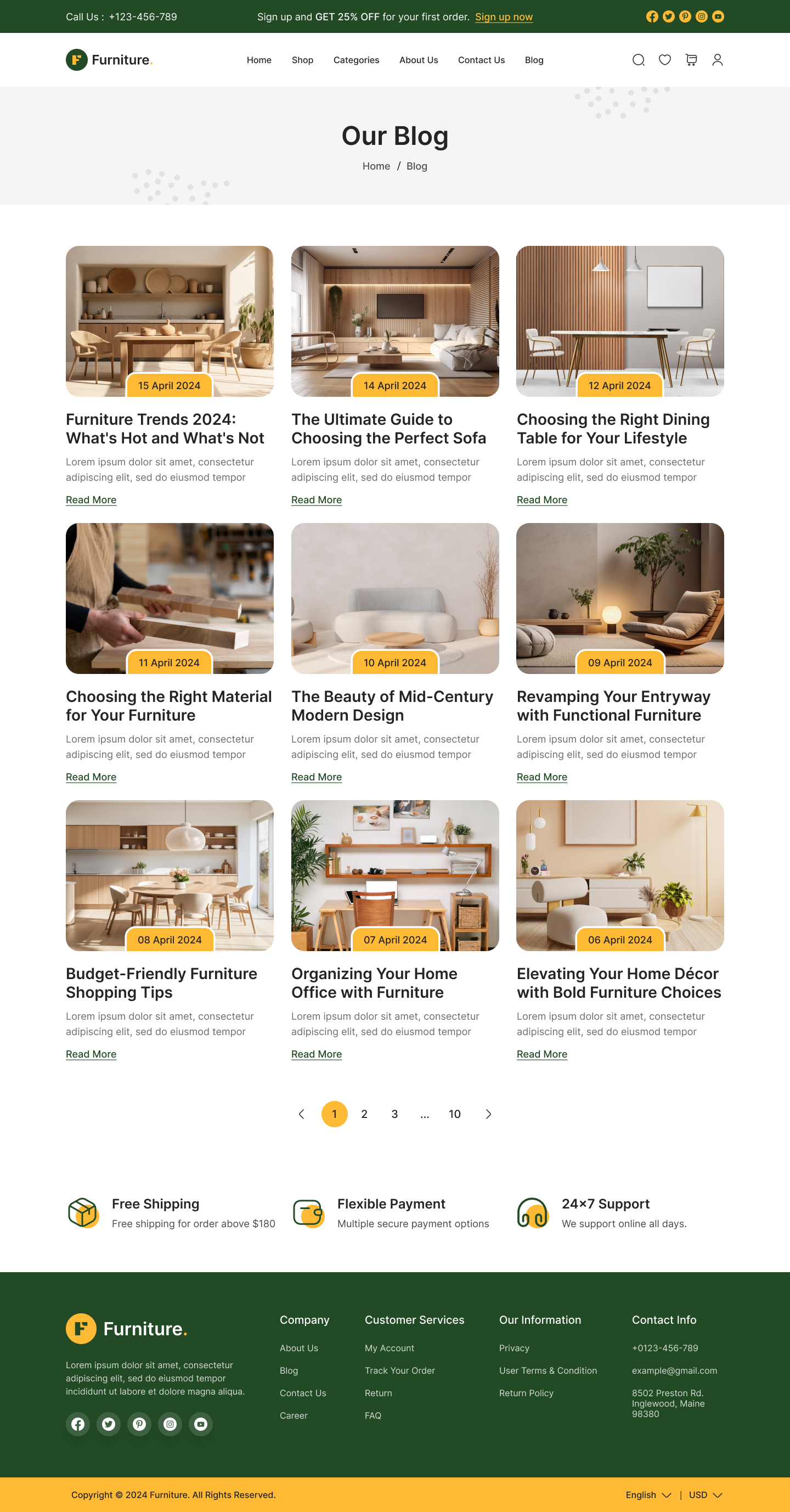 furniture ecommerce website ui ux our blog page design