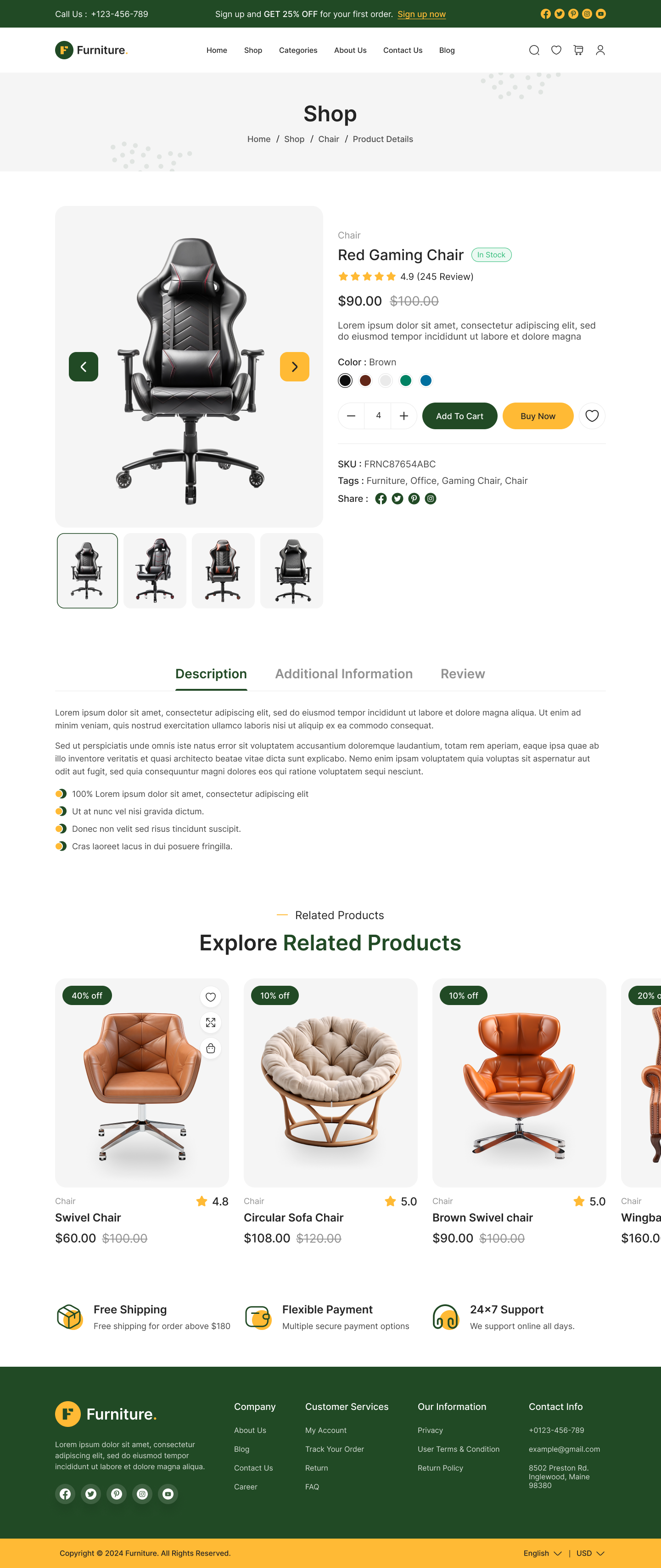 furniture ecommerce website ui ux product details description page design