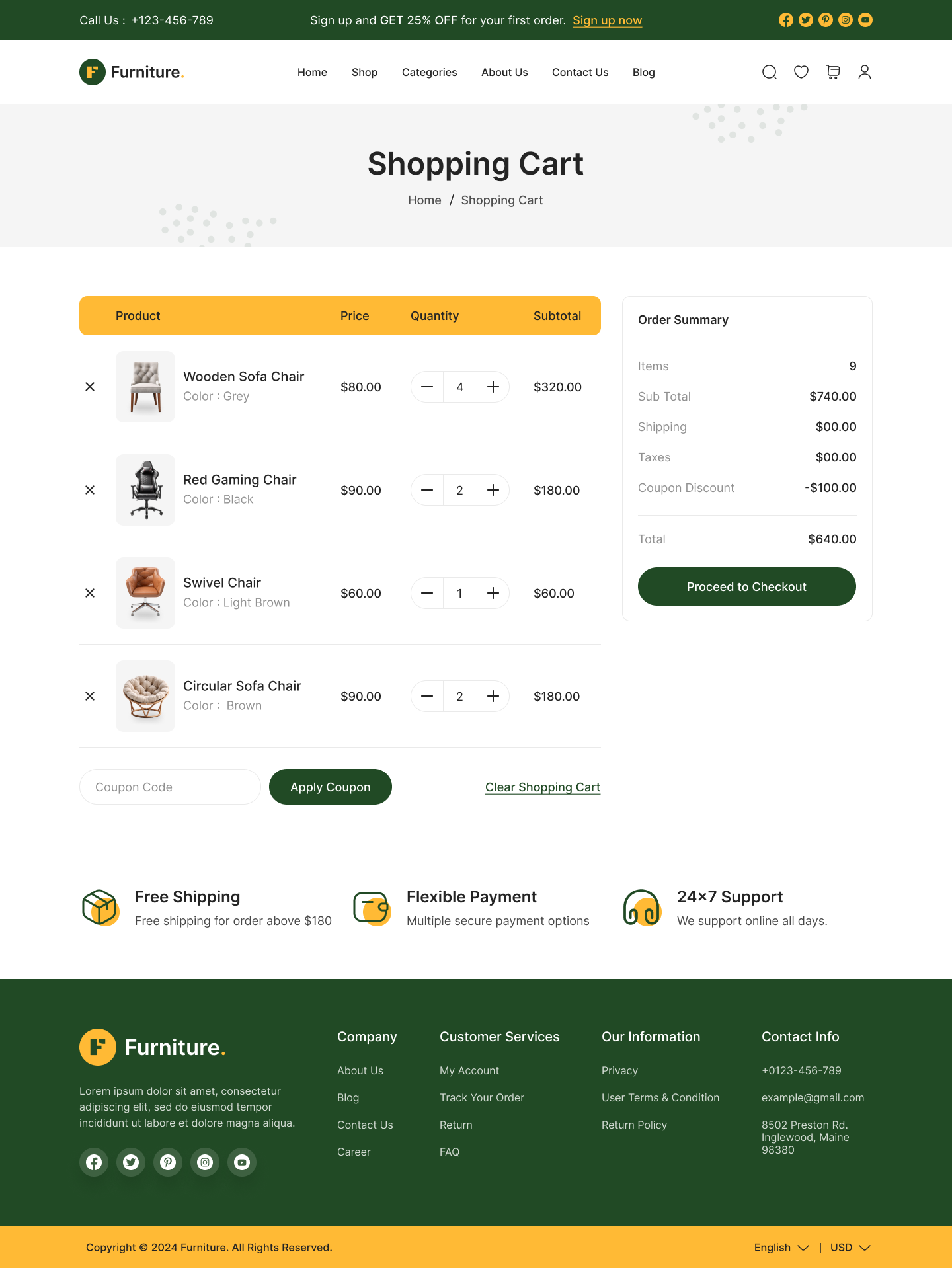 furniture ecommerce website ui ux shopping cart page design