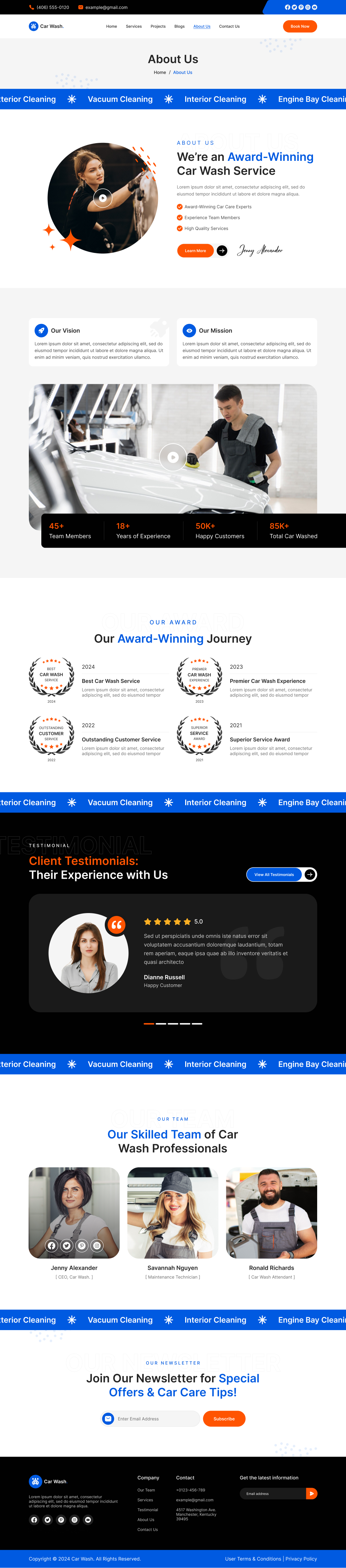 car wash service website About us Page Design ui ux design template