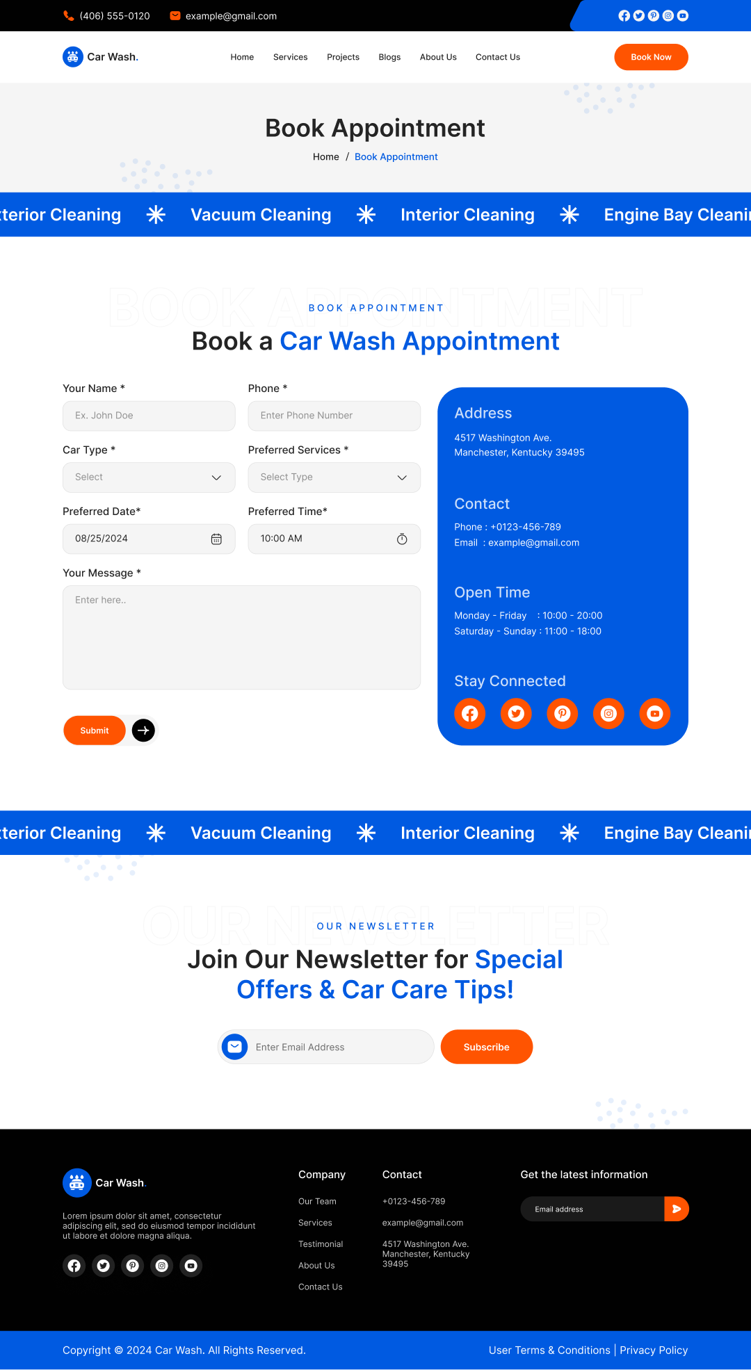 car wash service website Book Appointment Details Page Design ui ux design template