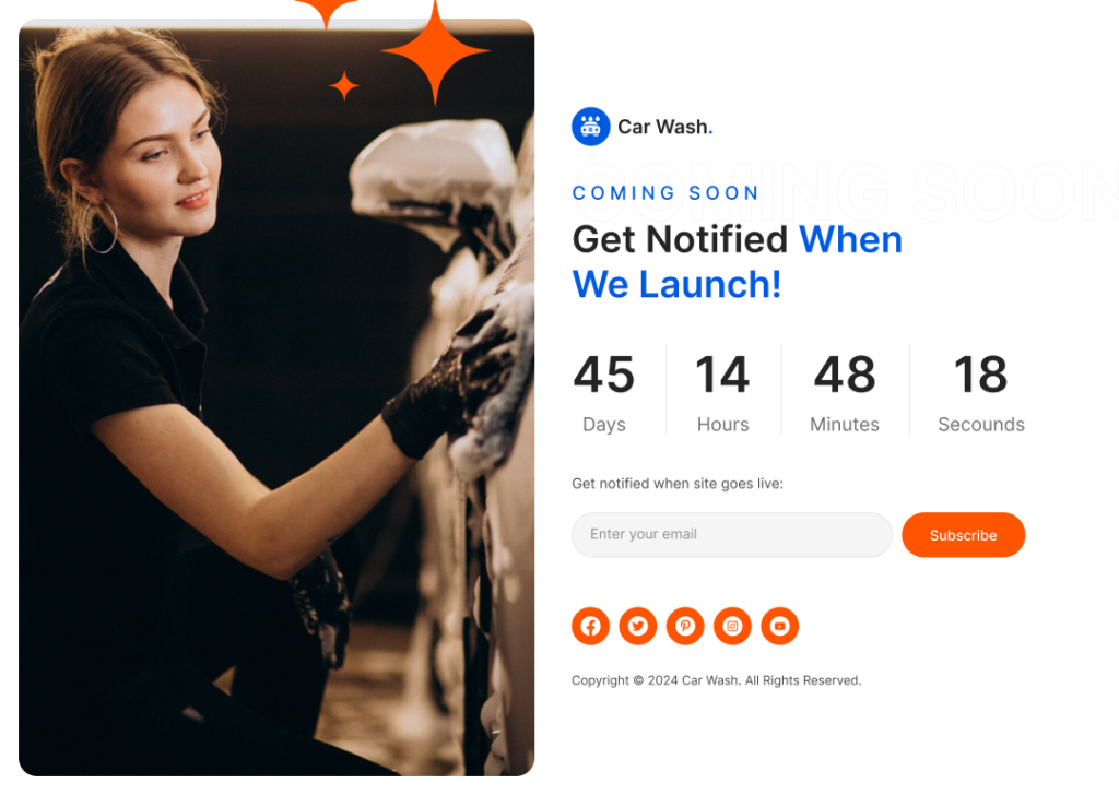 car wash service website Coming Soon Page Design ui ux design template