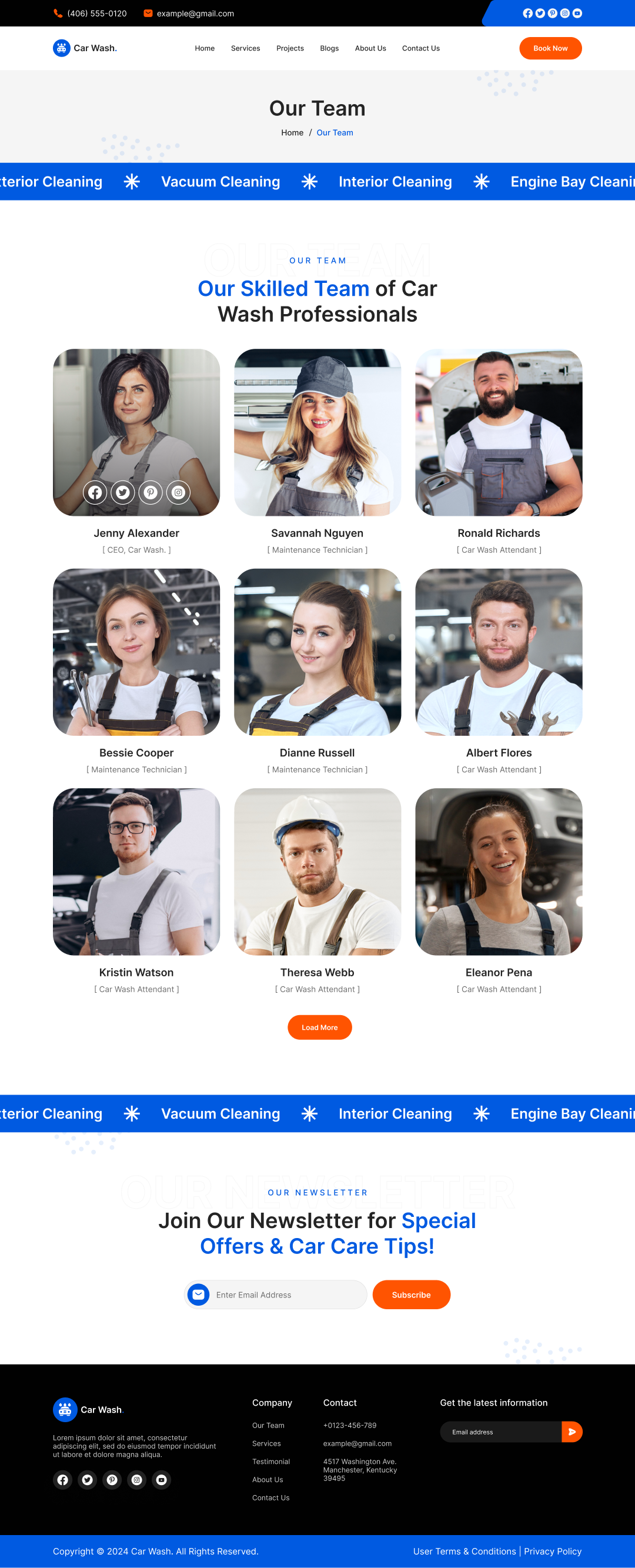 car wash service website Our Team Page Design ui ux design template