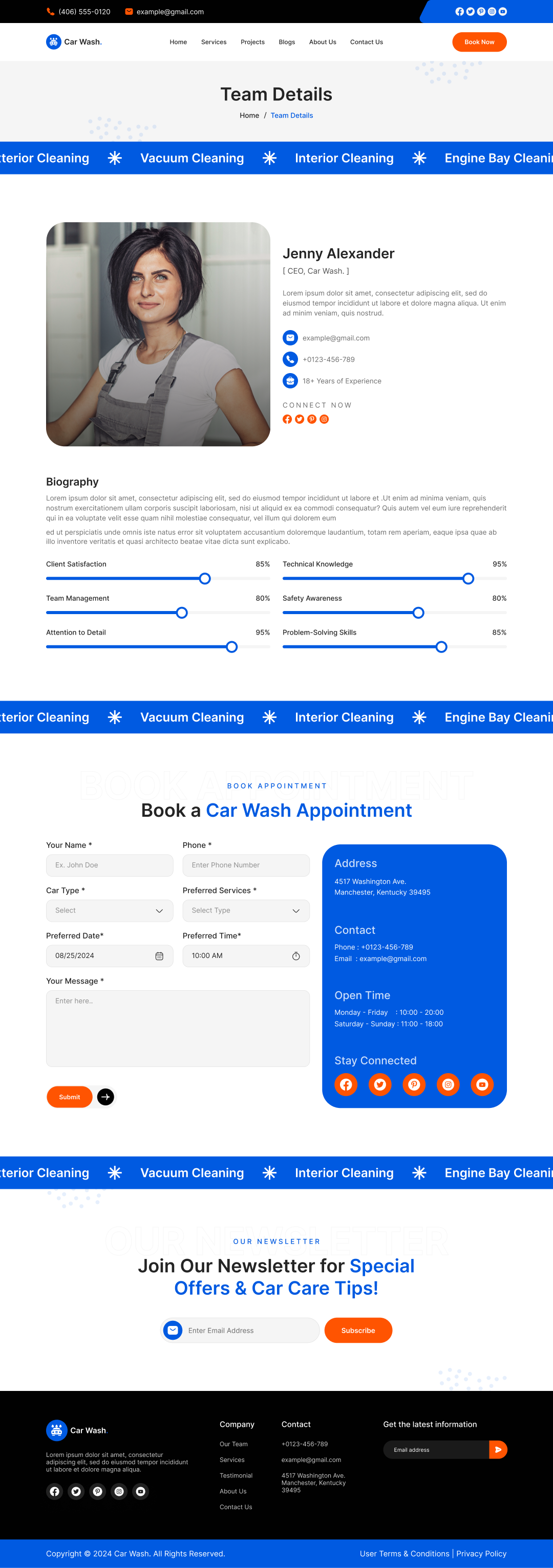 car wash service website Team Details Page Design ui ux design template