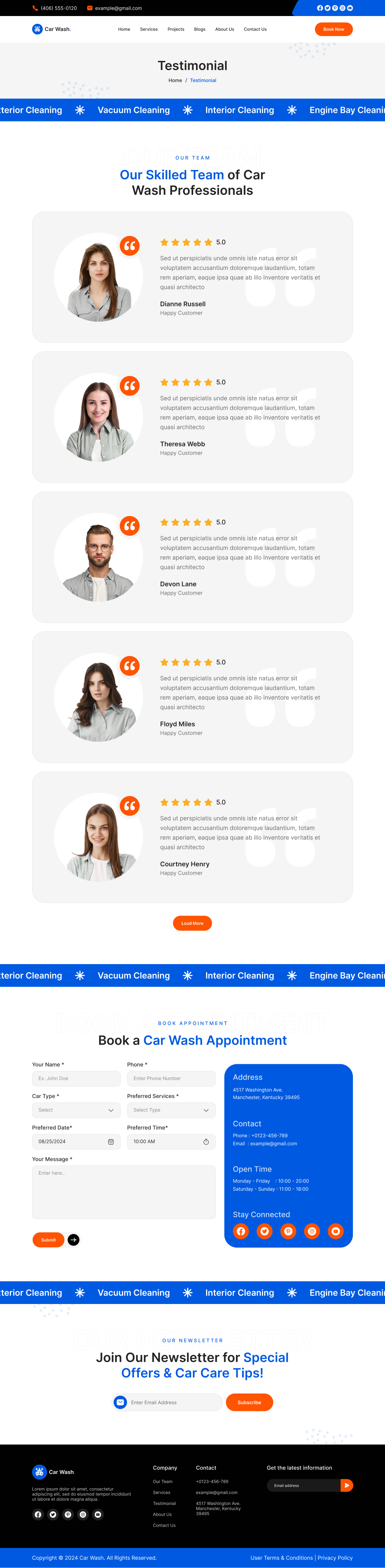 car wash service website Testimonial Page Design ui ux design template