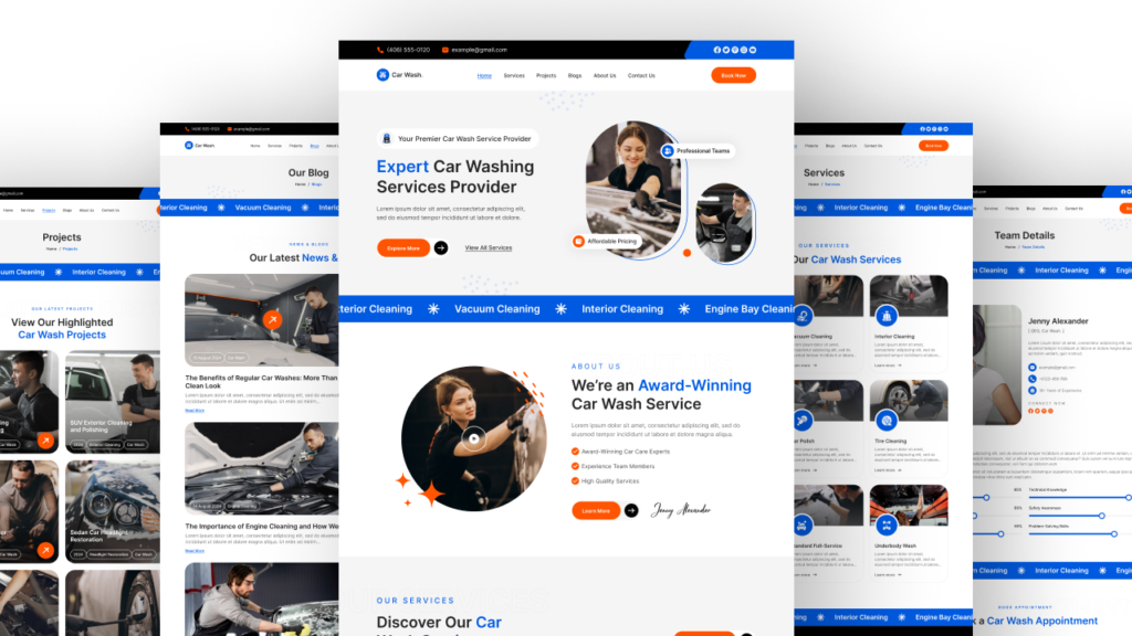 car wash service website figma ui design