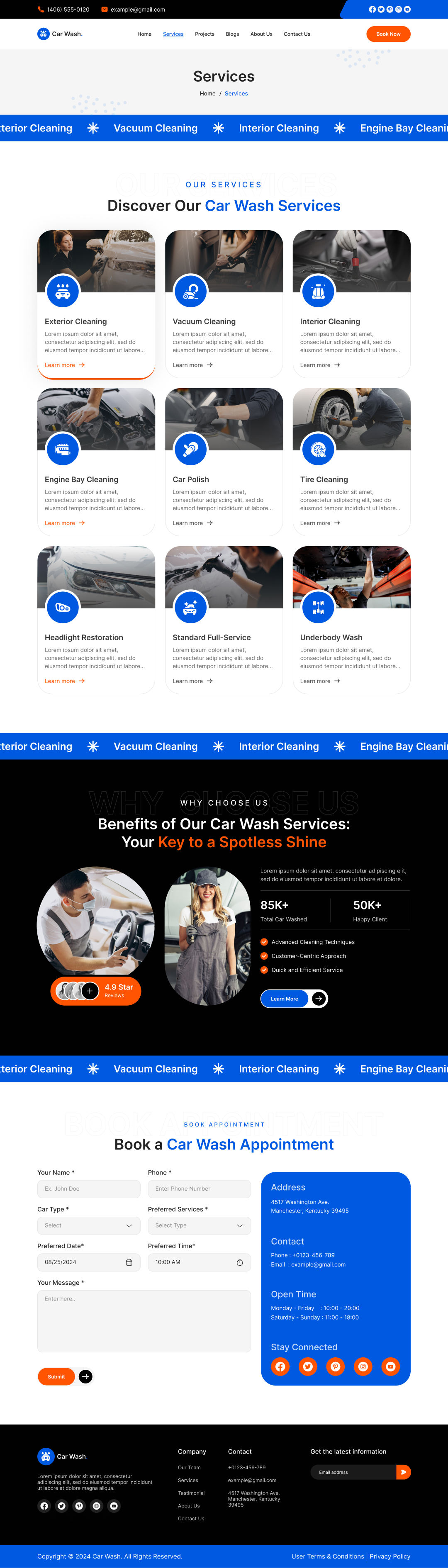 car wash service website services page ui ux design template