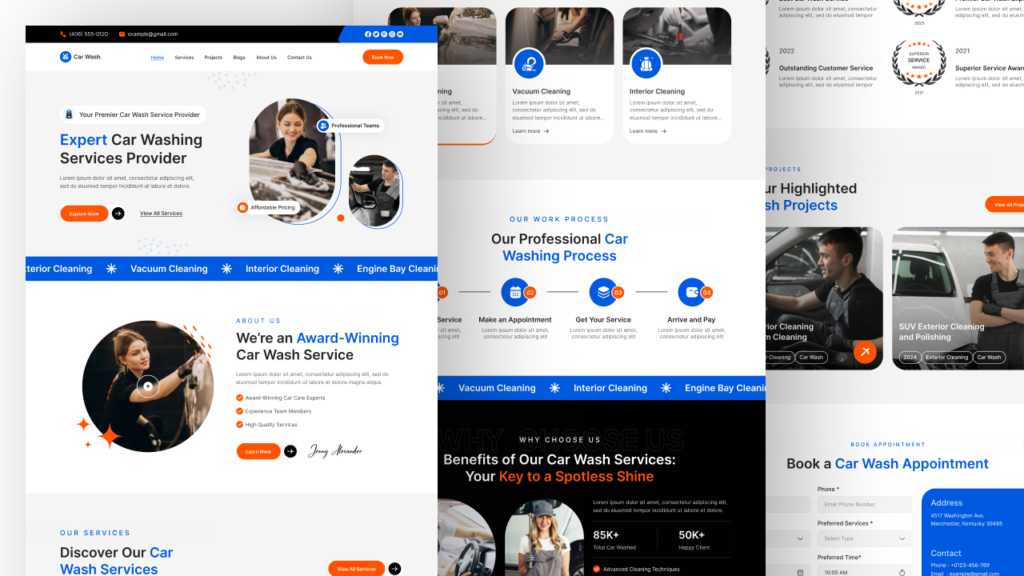 car wash service website ui ux design template