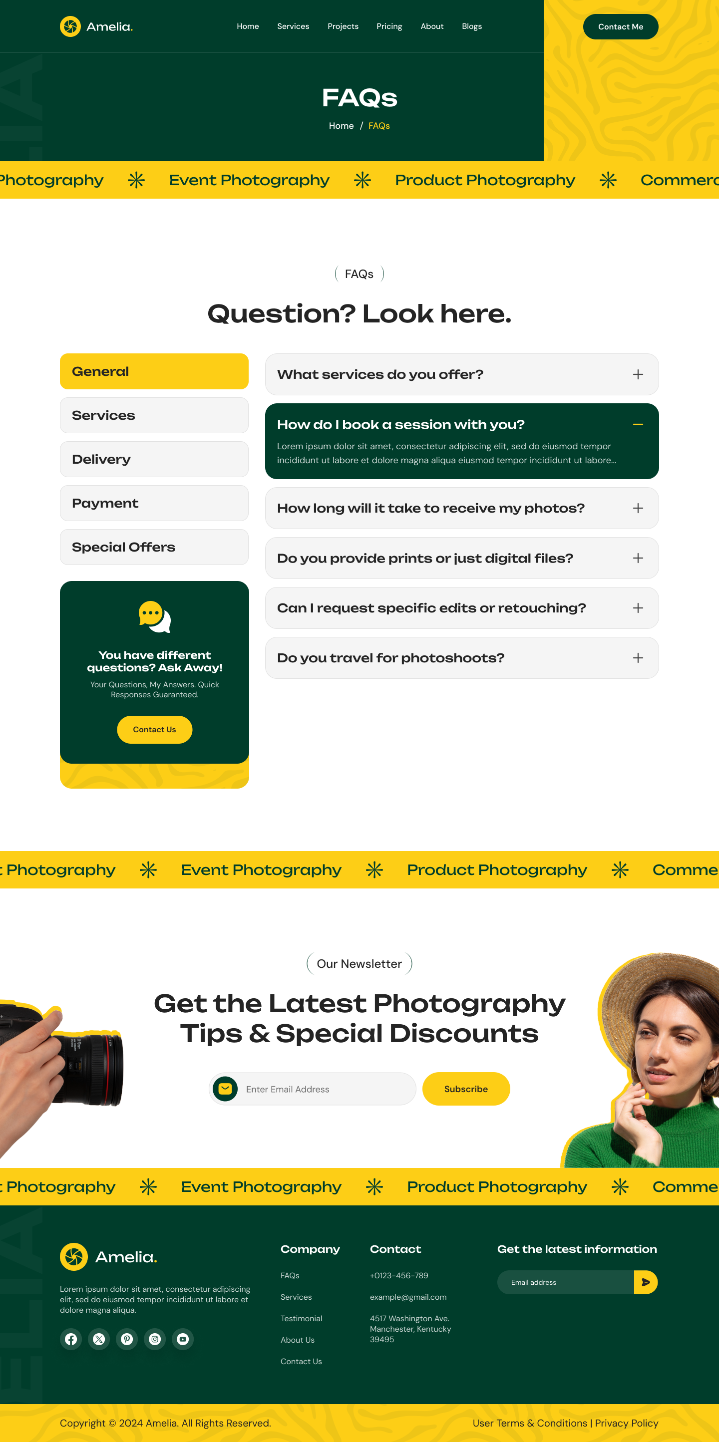 photographer portfolio website FAQs page ui ux design