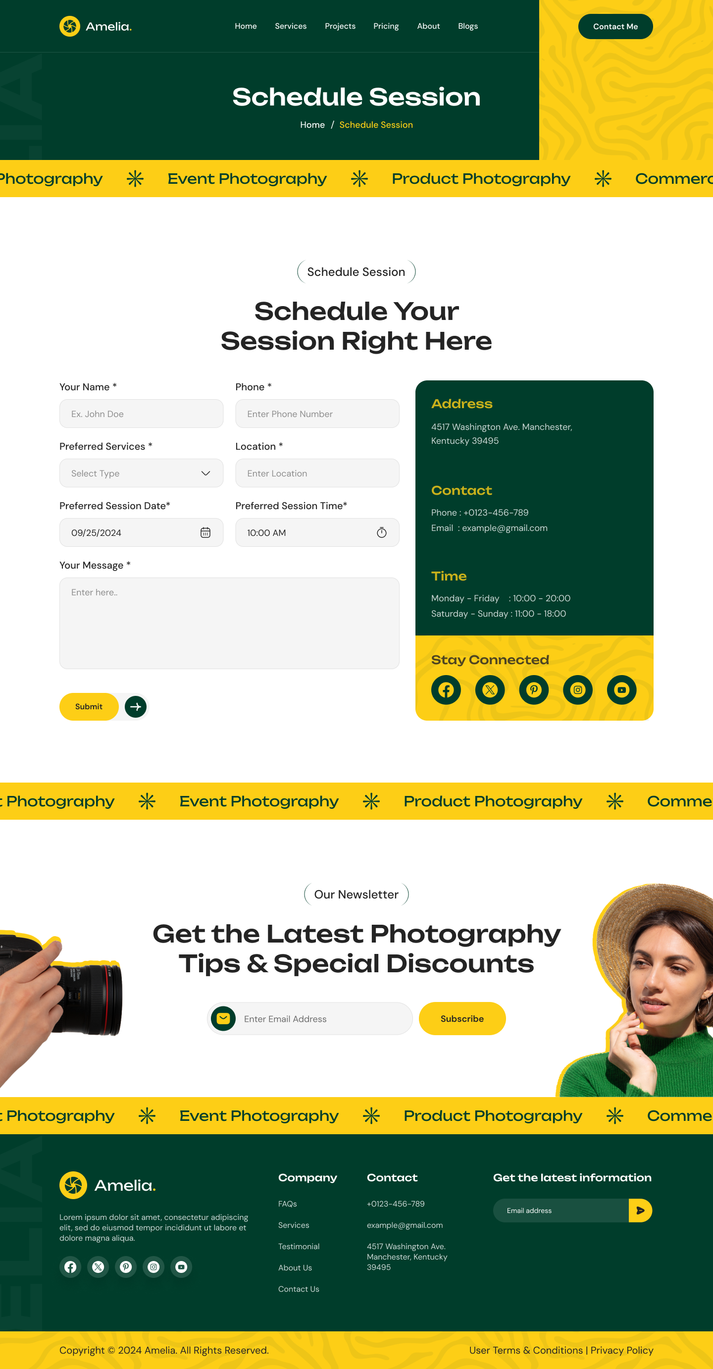 photographer portfolio website Schedule Session page ui ux design