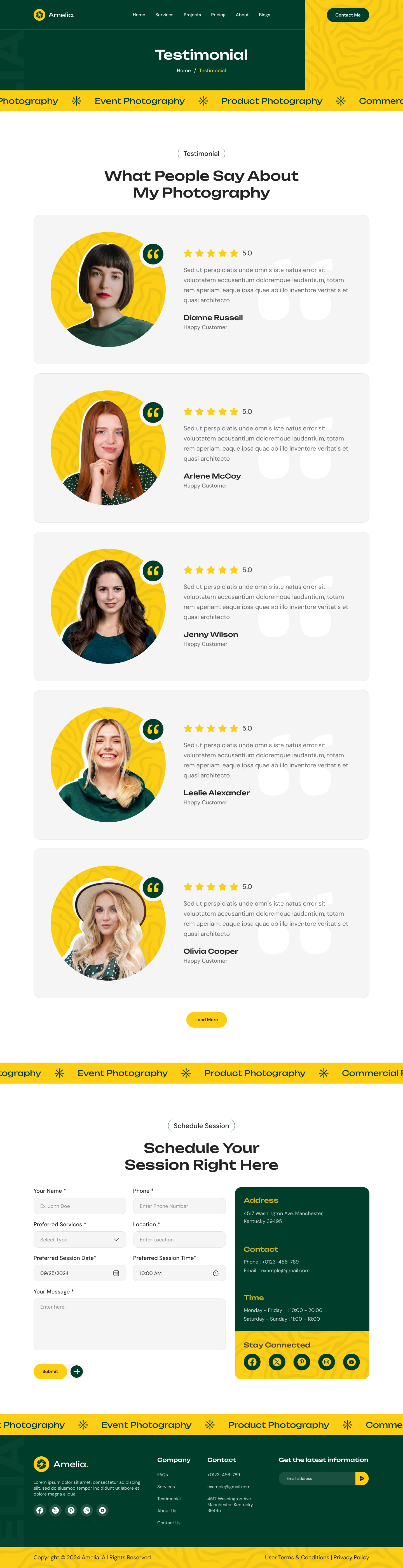 photographer portfolio website Testimonial page ui ux design