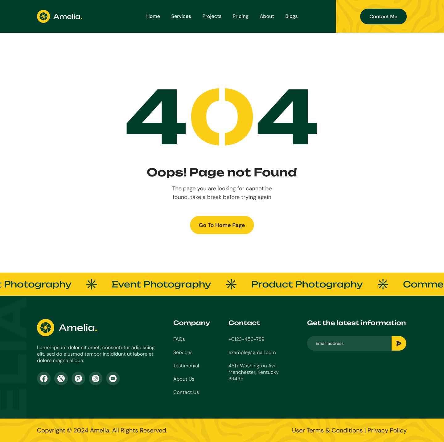 photographer portfolio website error 404 page ui ux design