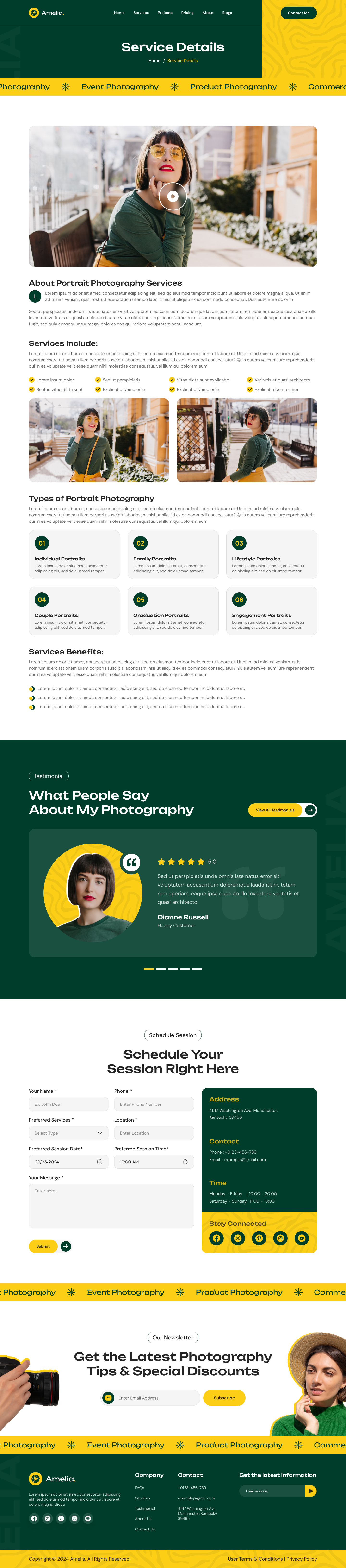 photographer portfolio website services Details page ui ux design