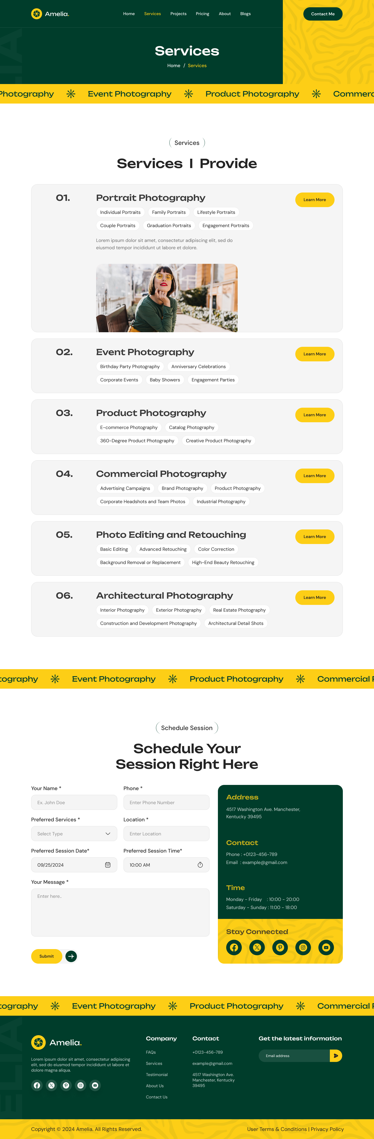 photographer portfolio website services page ui ux design