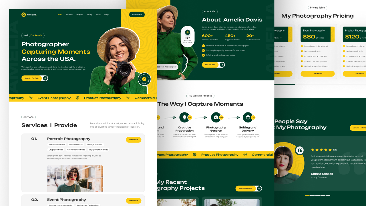 photographer portfolio website template ui ux design