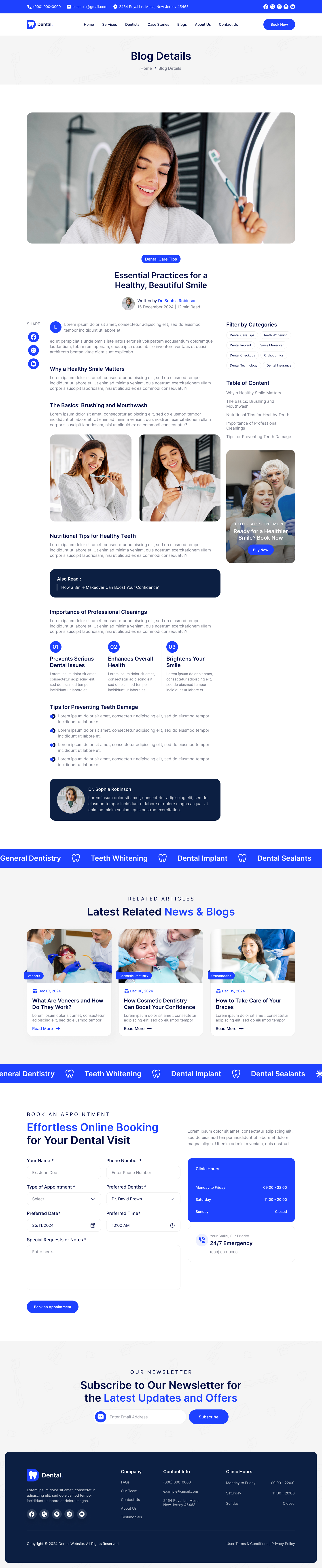 Dentist and Dental Clinic website Blog Details Page ui ux design