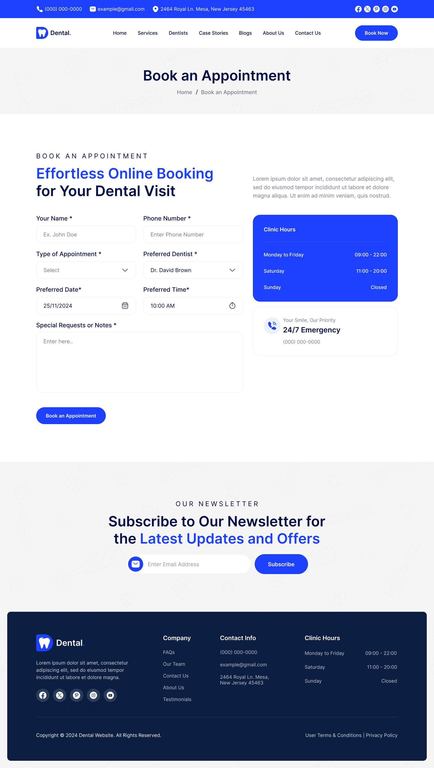 Dentist and Dental Clinic website Book an Appointment Page ui ux design