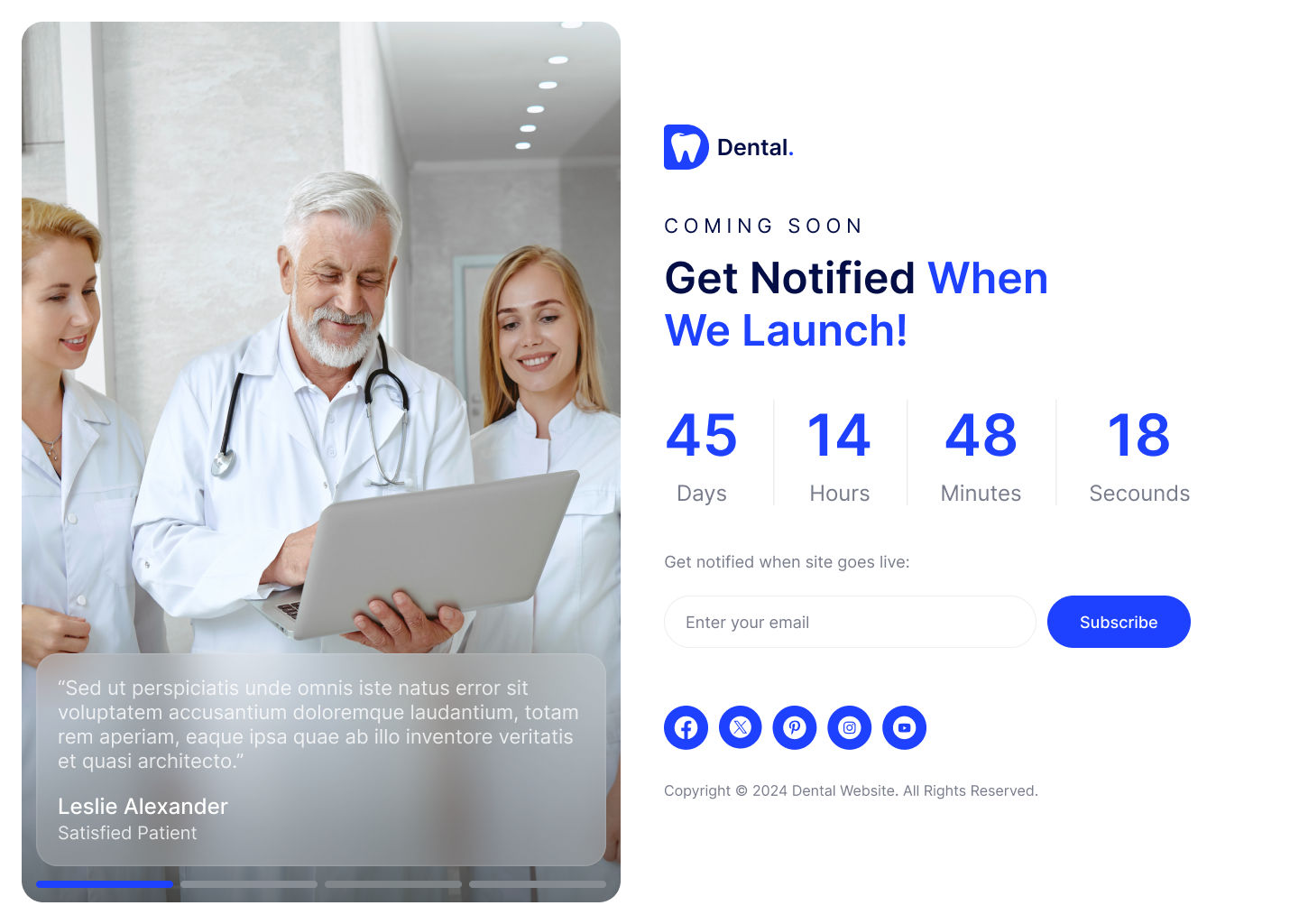 Dentist and Dental Clinic website Coming Soon Page ui ux design