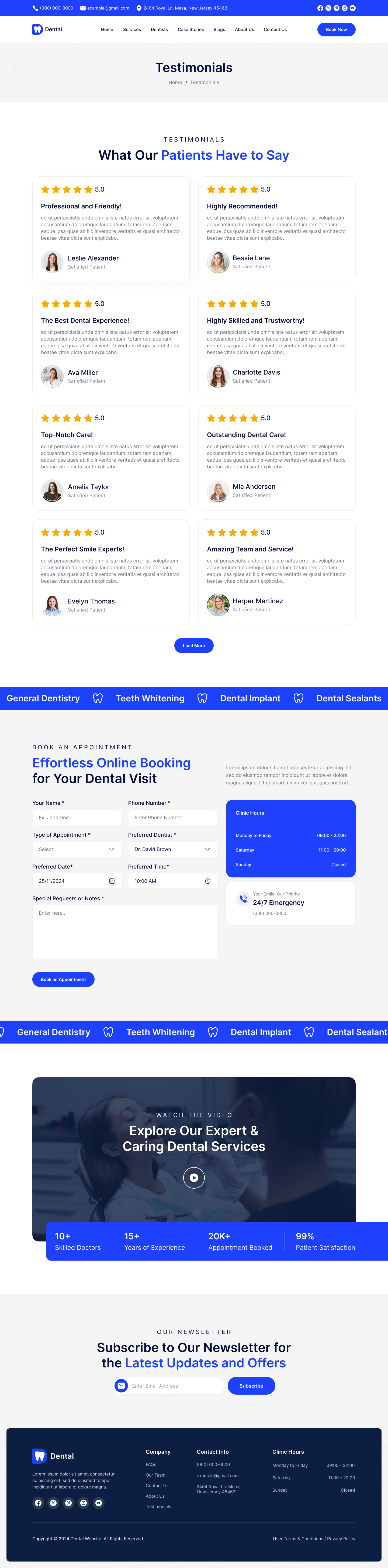 Dentist and Dental Clinic website Testimonials Page ui ux design