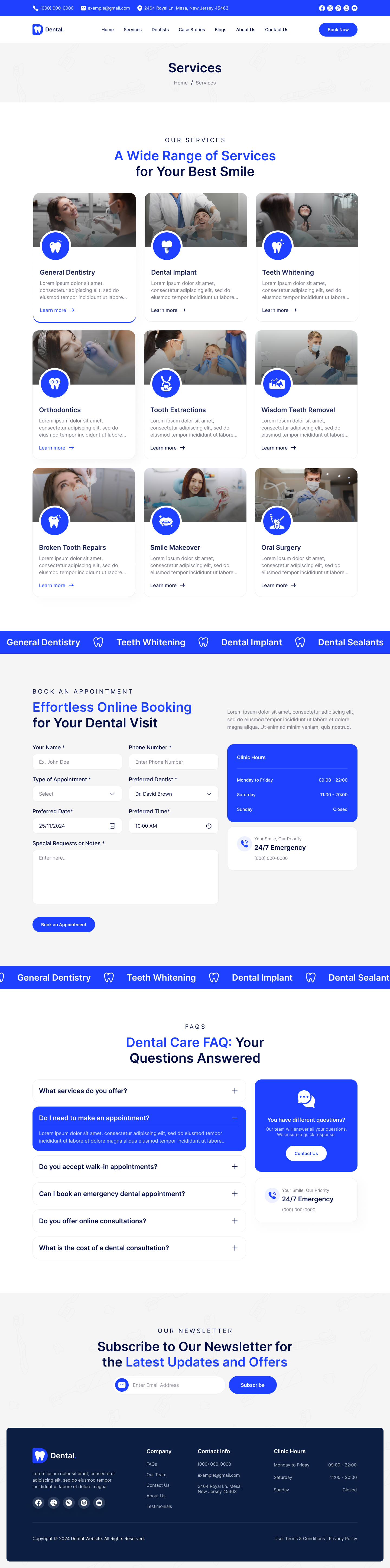 Dentist and Dental Clinic website templates Services Page ui ux design