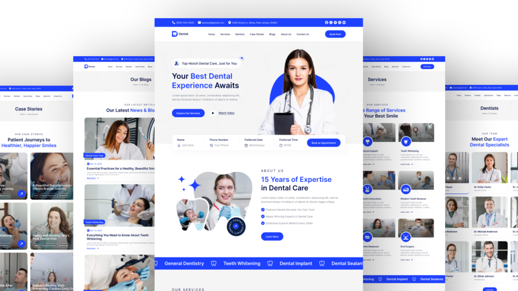 Dentist and Dental Clinic website templates ui ux figma design