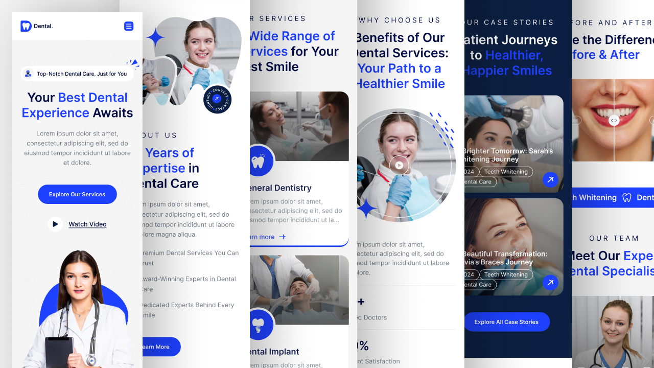 dentist website templates ui ux figma design