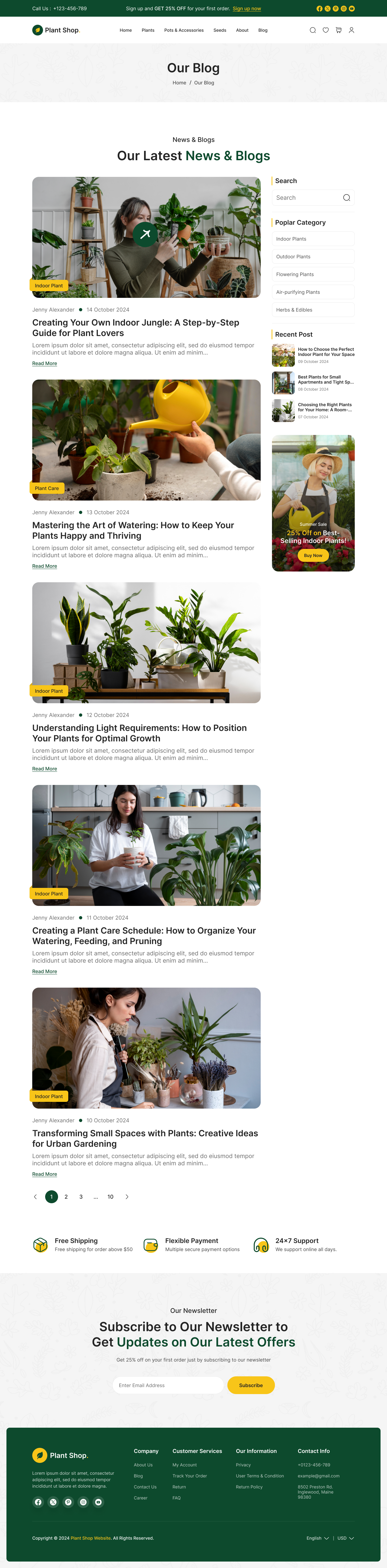 plant store website figma design ui ux Our Blog page design