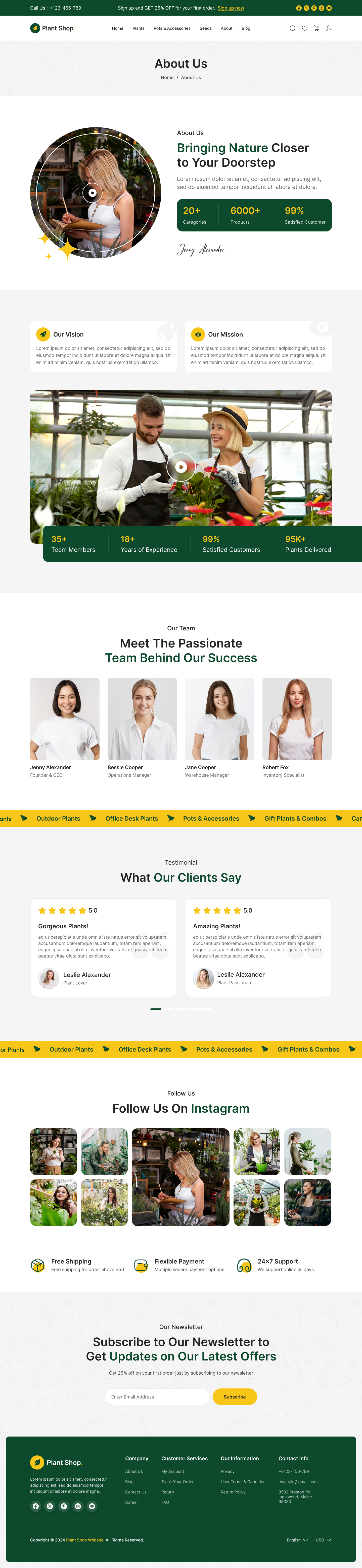plant store website figma design ui ux about us page design