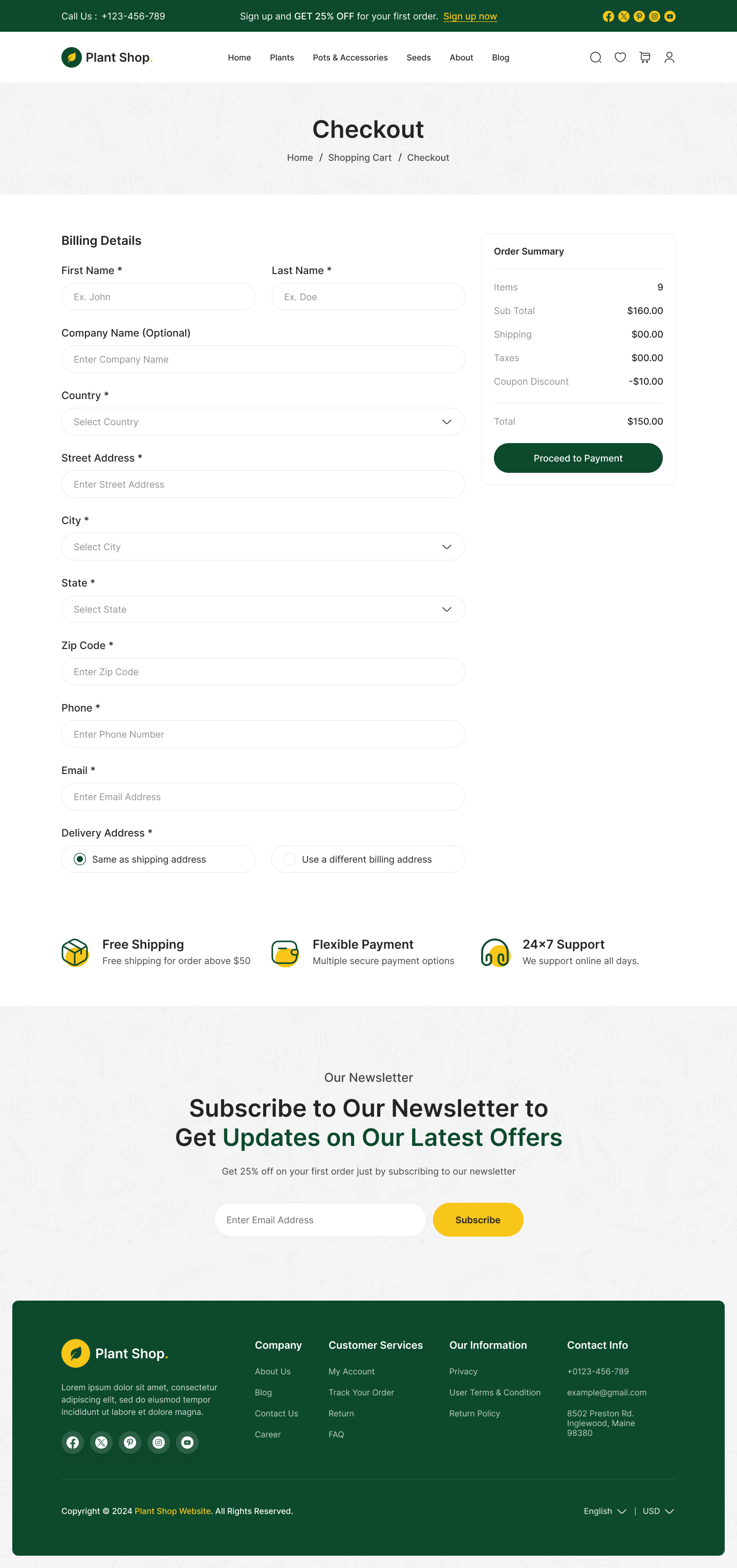 plant store website figma design ui ux checkout page design