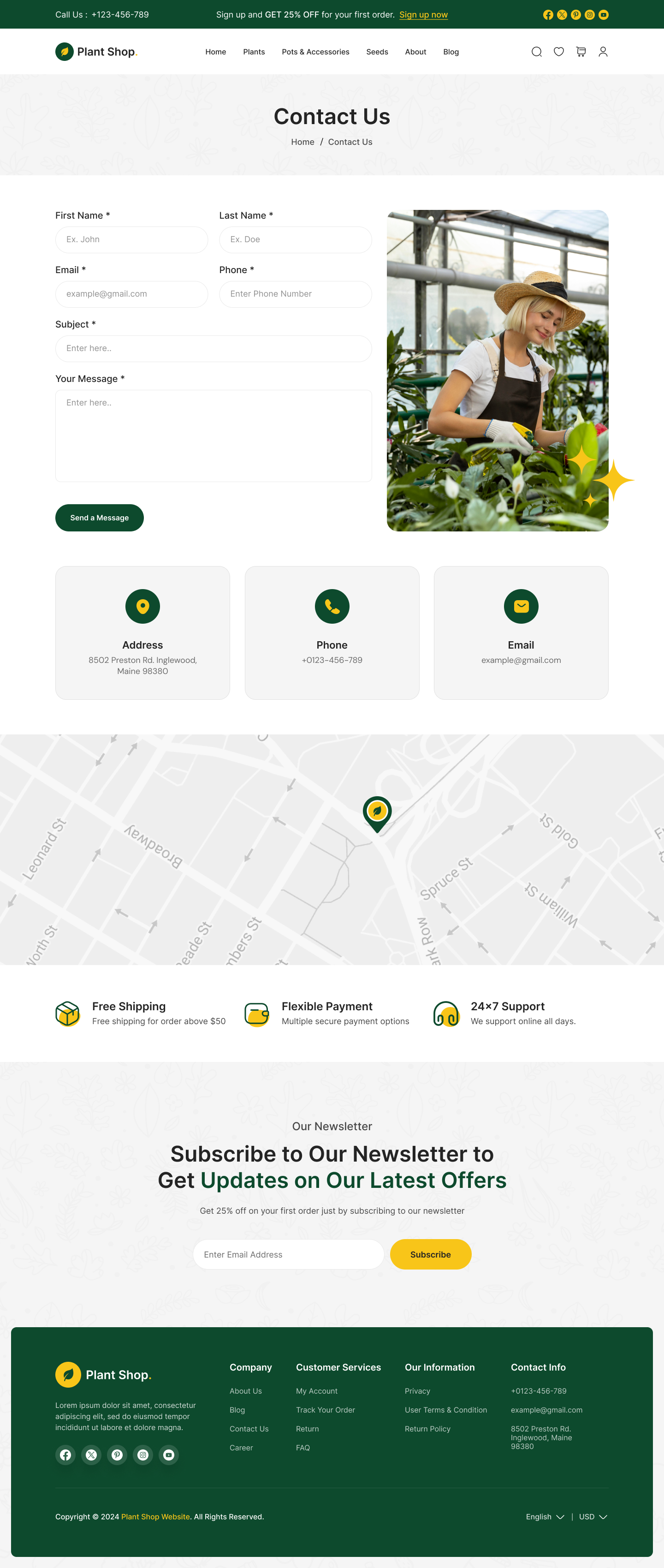 plant store website figma design ui ux contact us page design