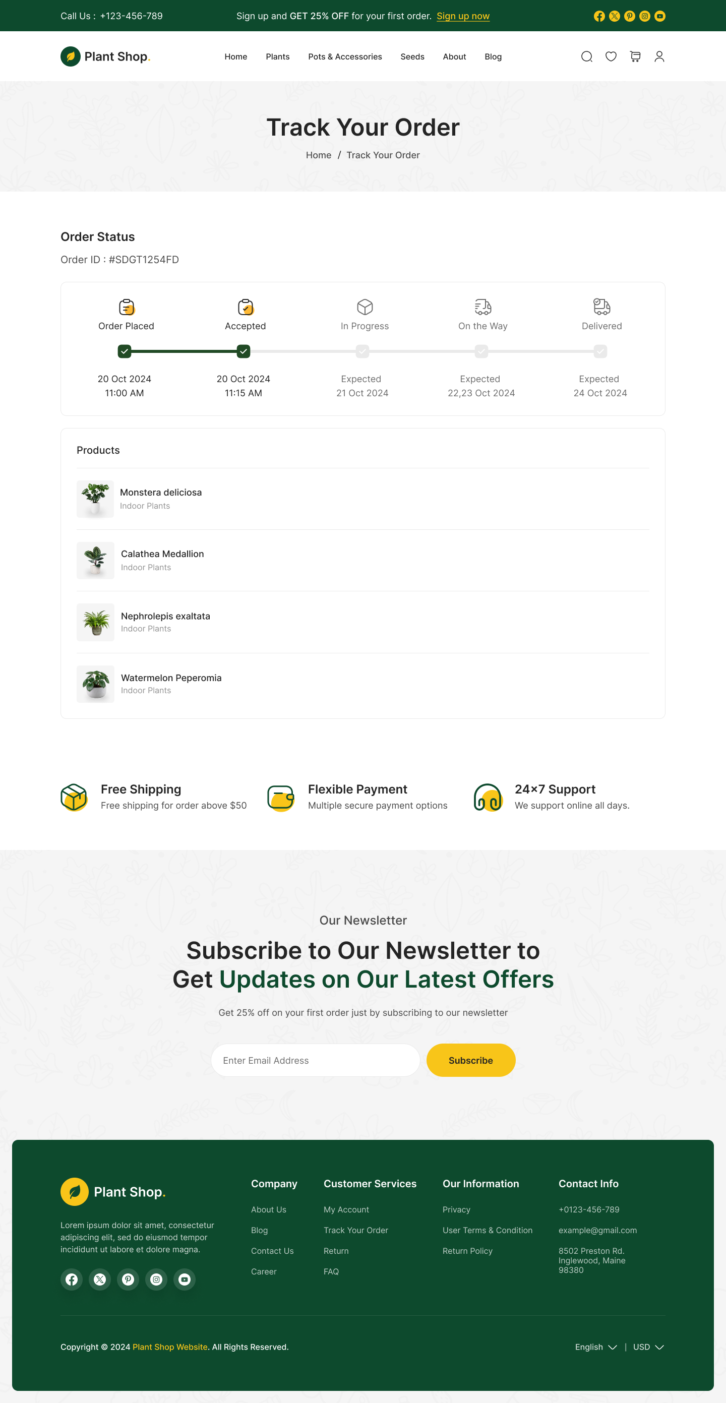plant store website figma design ui ux oder status page design