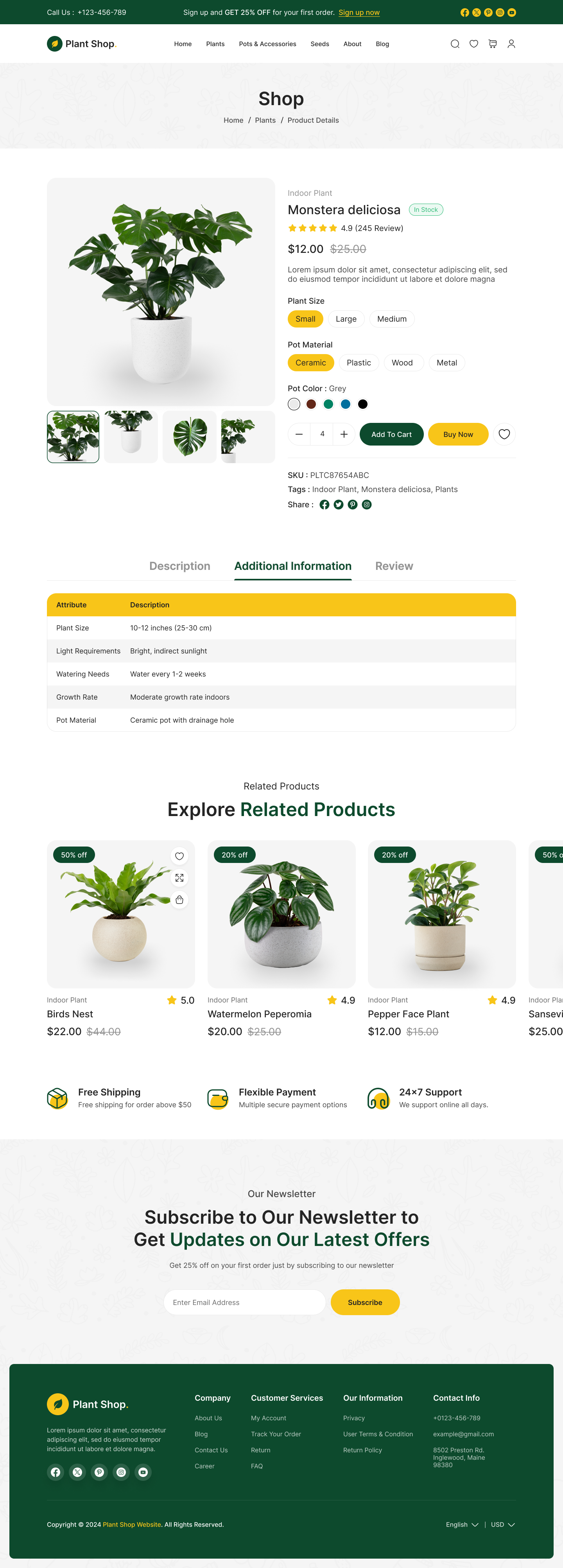 plant store website figma design ui ux product details additional info page design