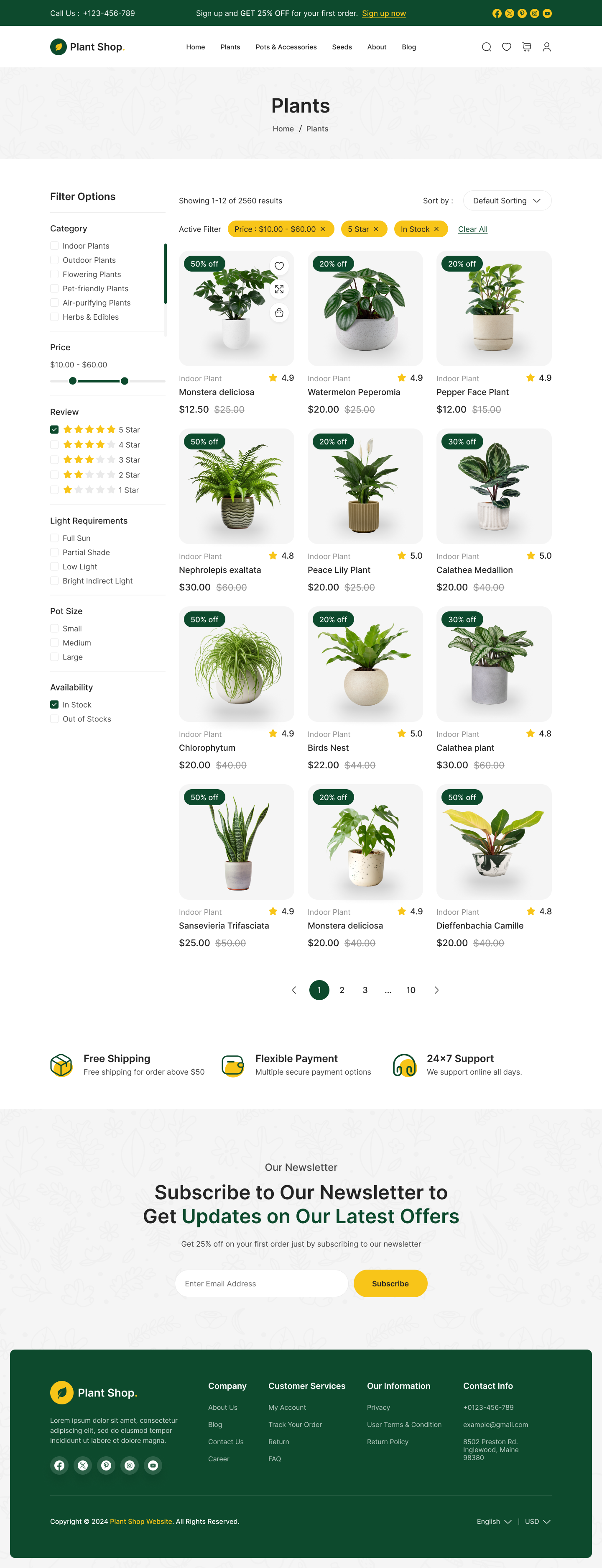 plant store website figma design ui ux shop page design