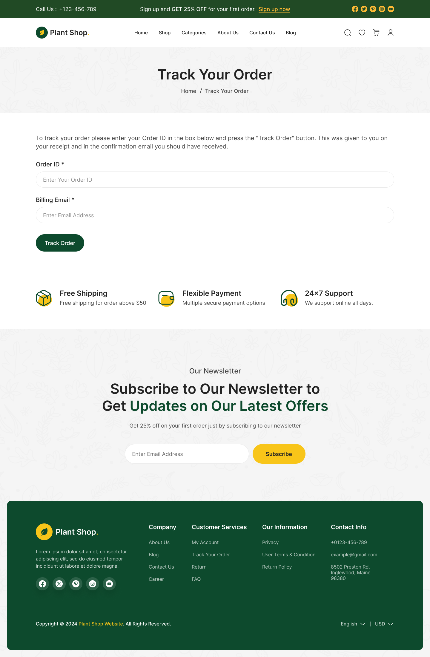 plant store website figma design ui ux track your oder page design