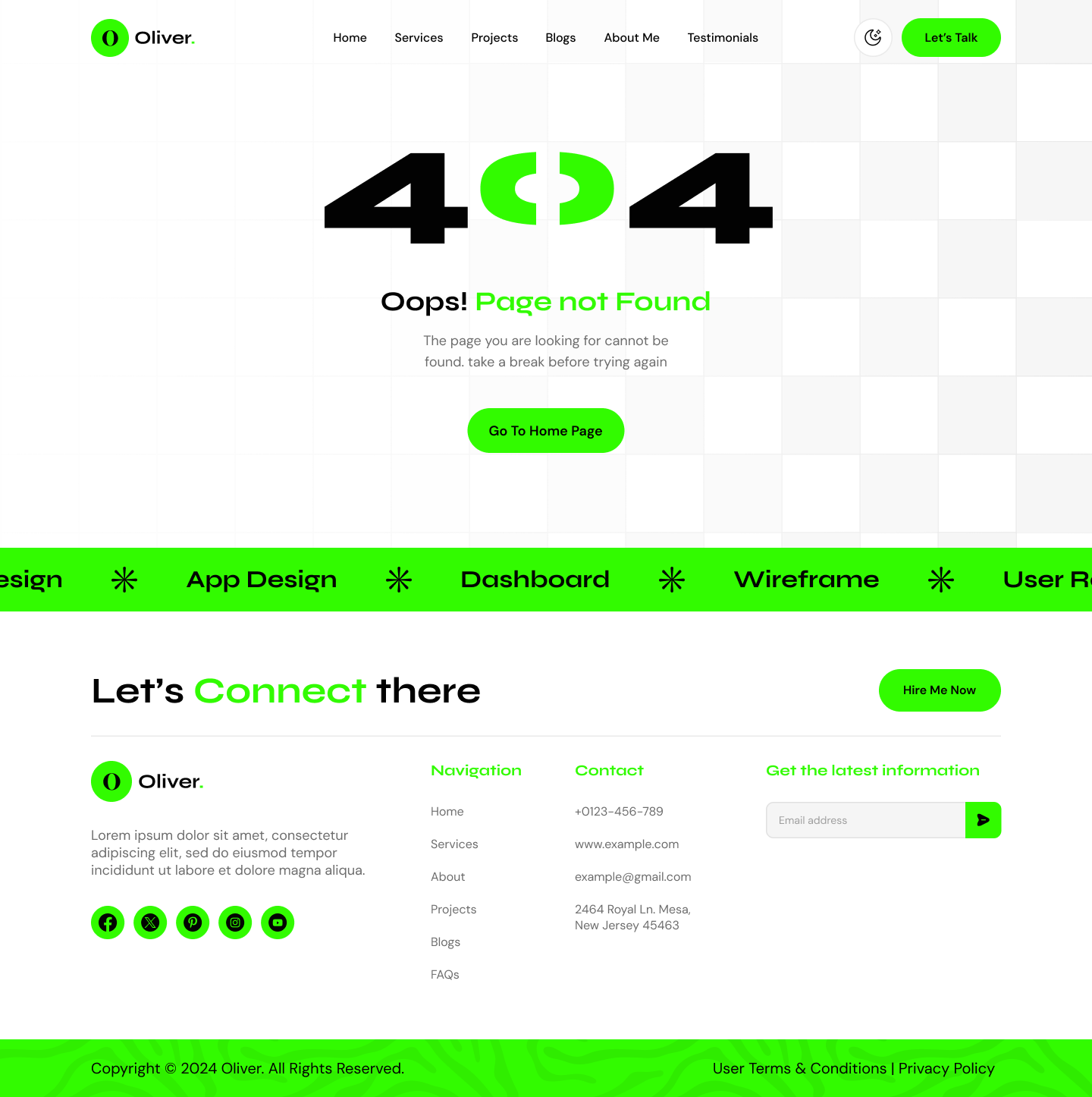 personal portfolio website figma ui ux Error 404 Light mode page design