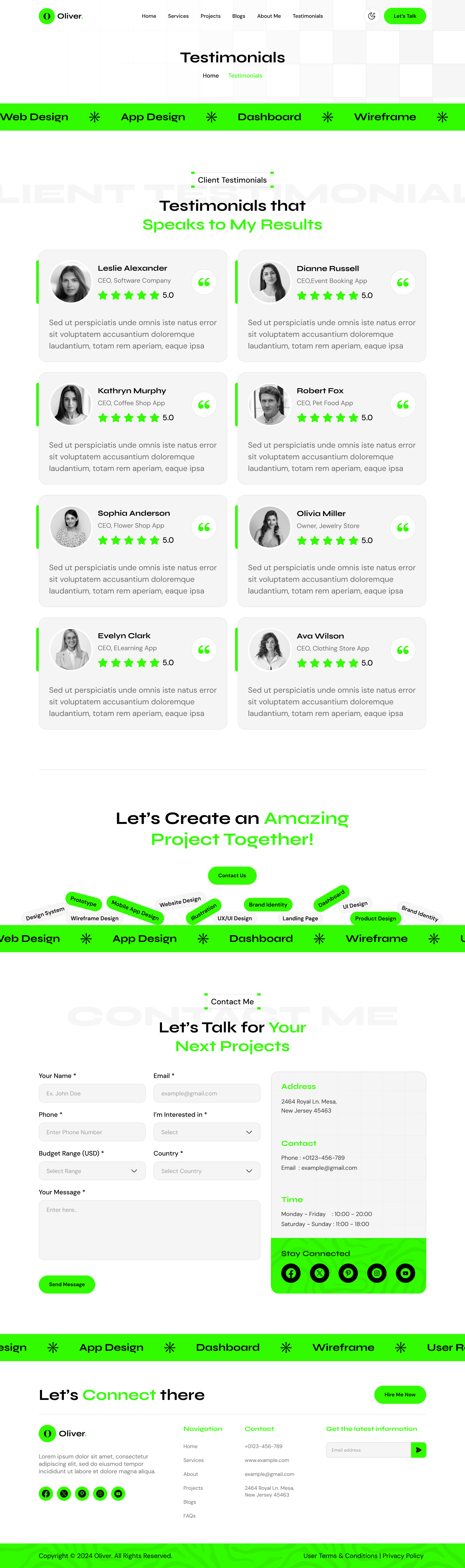 personal portfolio website figma ui ux Testimonials Light mode page design