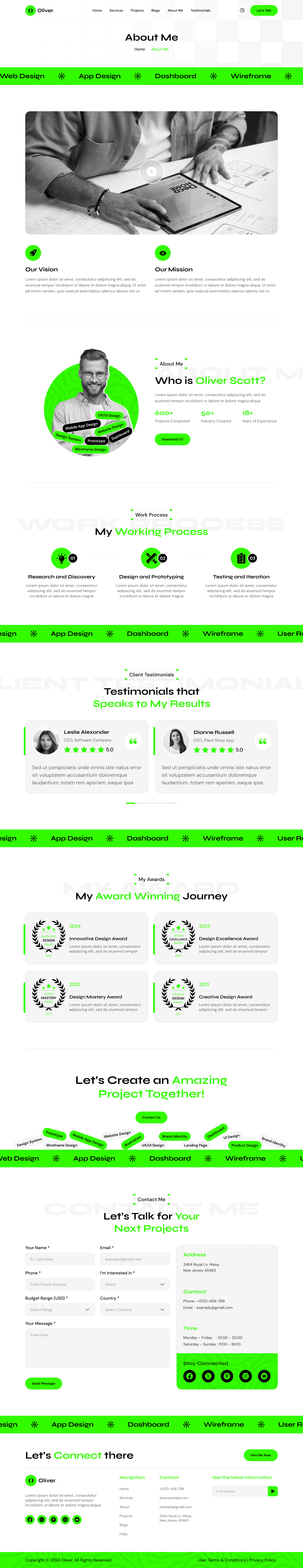 personal portfolio website figma ui ux about me Light mode page design