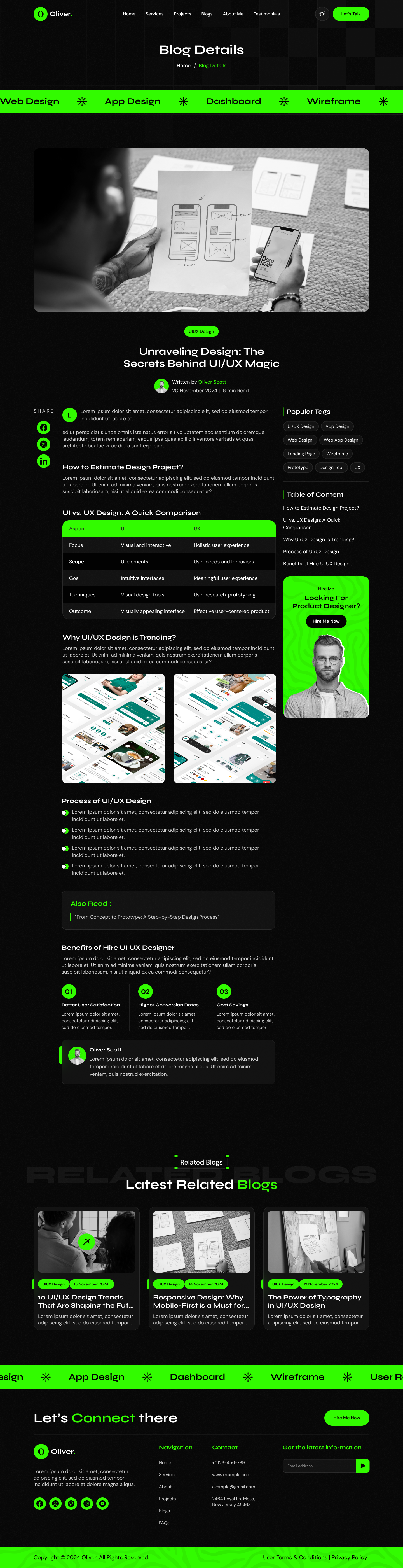 personal portfolio website figma ui ux blog details Dark mode design