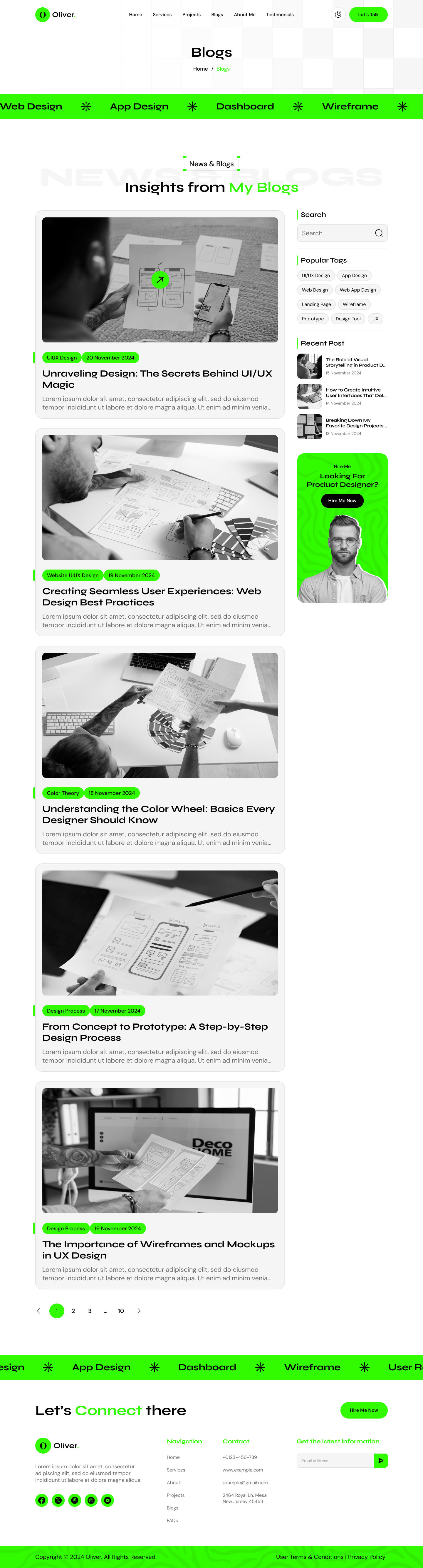 personal portfolio website figma ui ux blogs Light mode page design