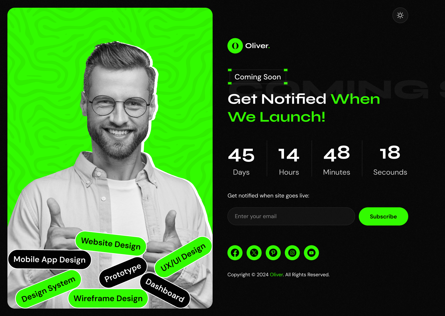 personal portfolio website figma ui ux coming soon Dark mode page design