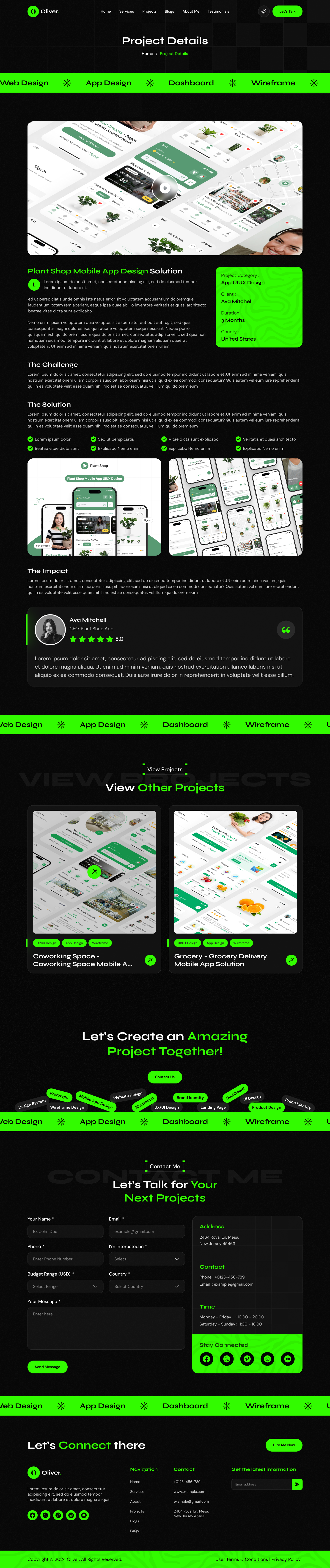 personal portfolio website figma ui ux project details Dark mode design