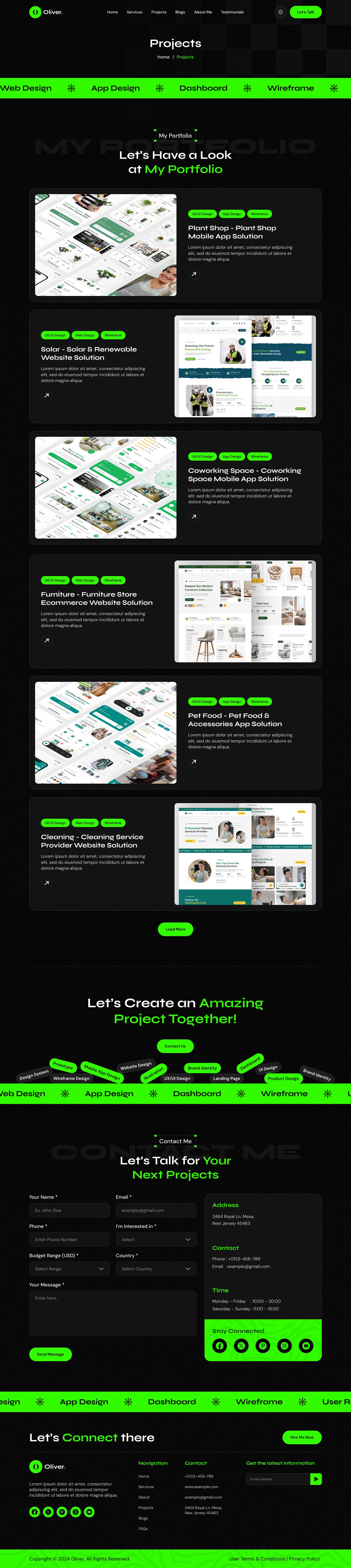 personal portfolio website figma ui ux projects page Dark mode design