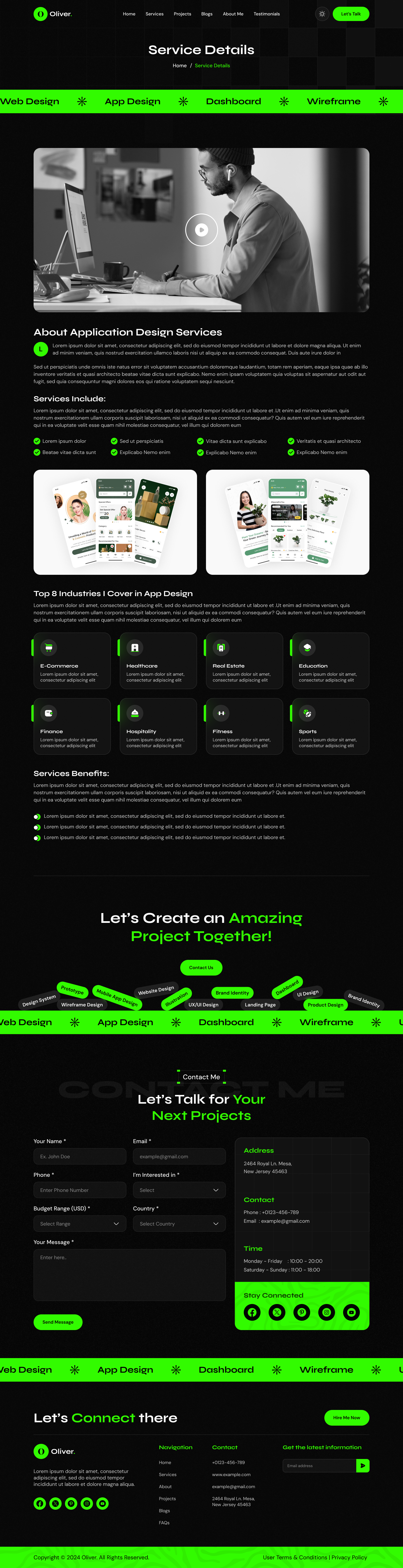personal portfolio website figma ui ux service details page Dark mode design