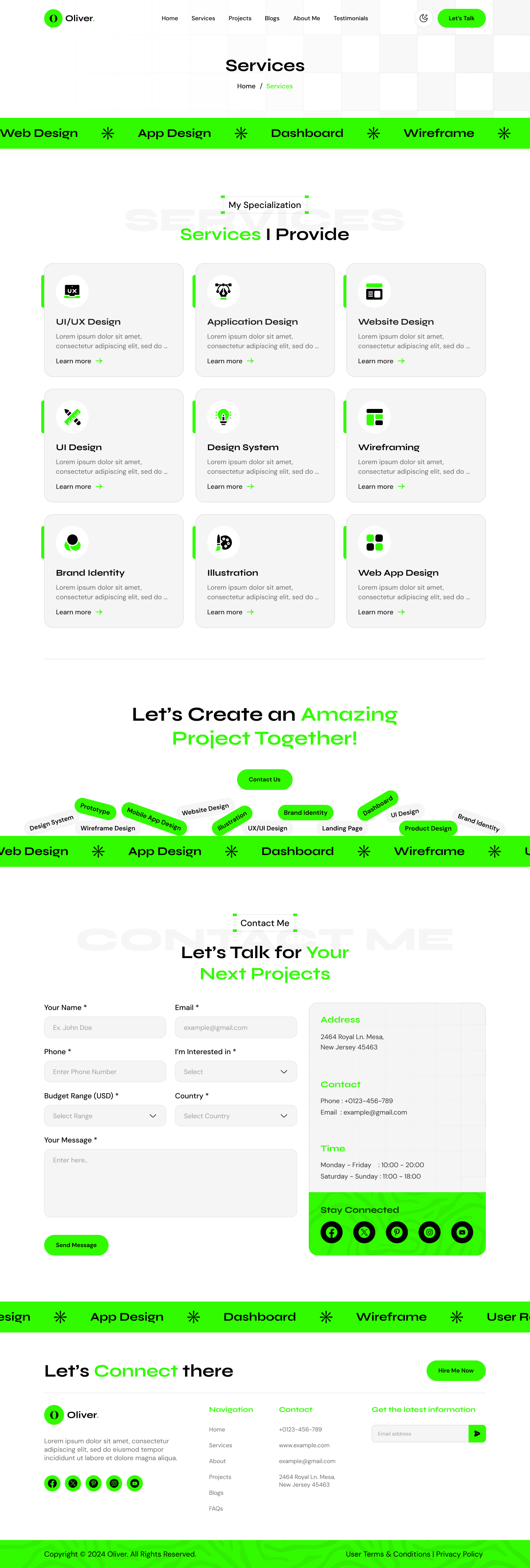 personal portfolio website figma ui ux services Light mode page design