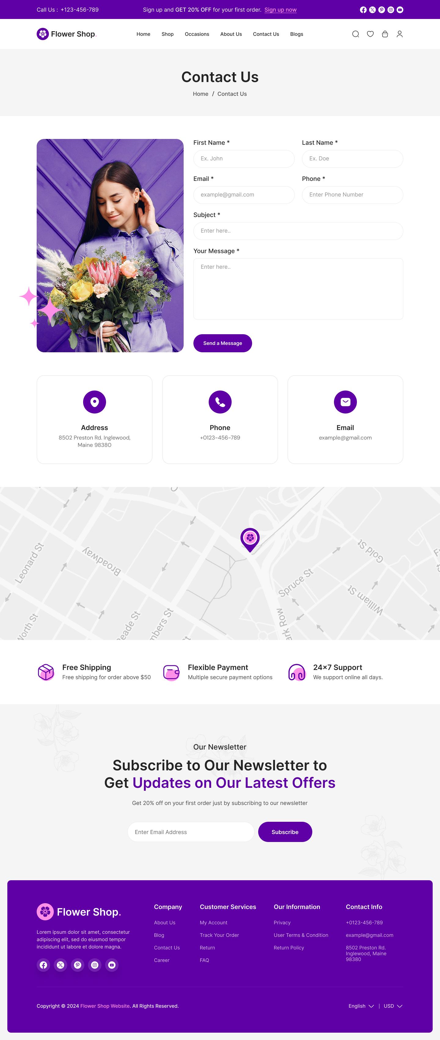 flower ecommerce website figma ui ux Contact US Page Design Page Design