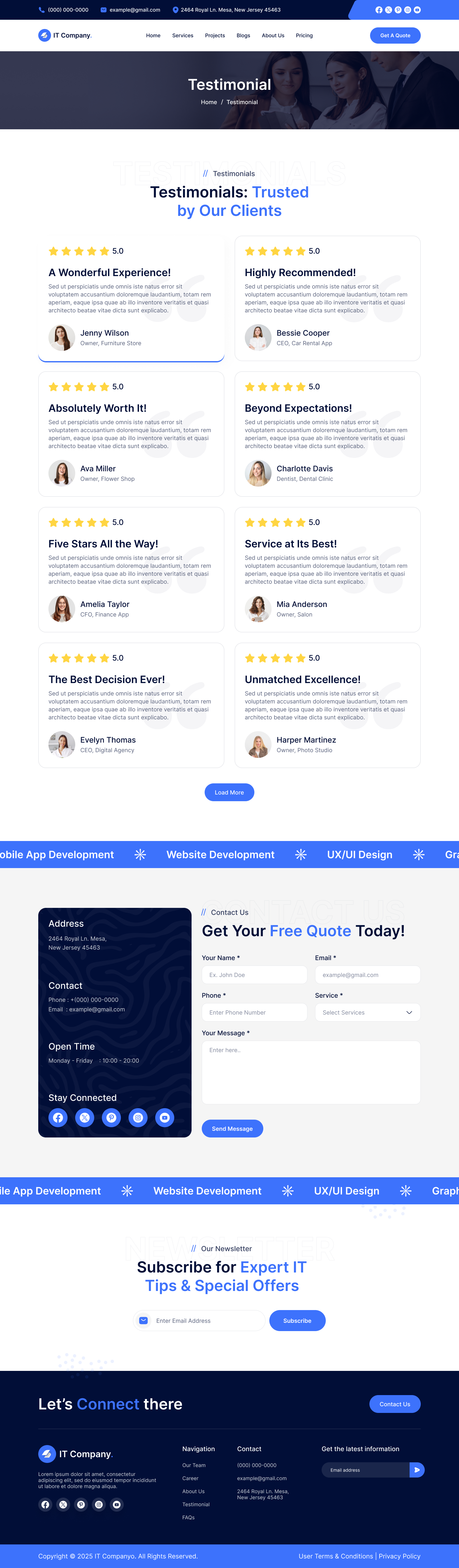 it services and technology website Testimonial page ui ux design